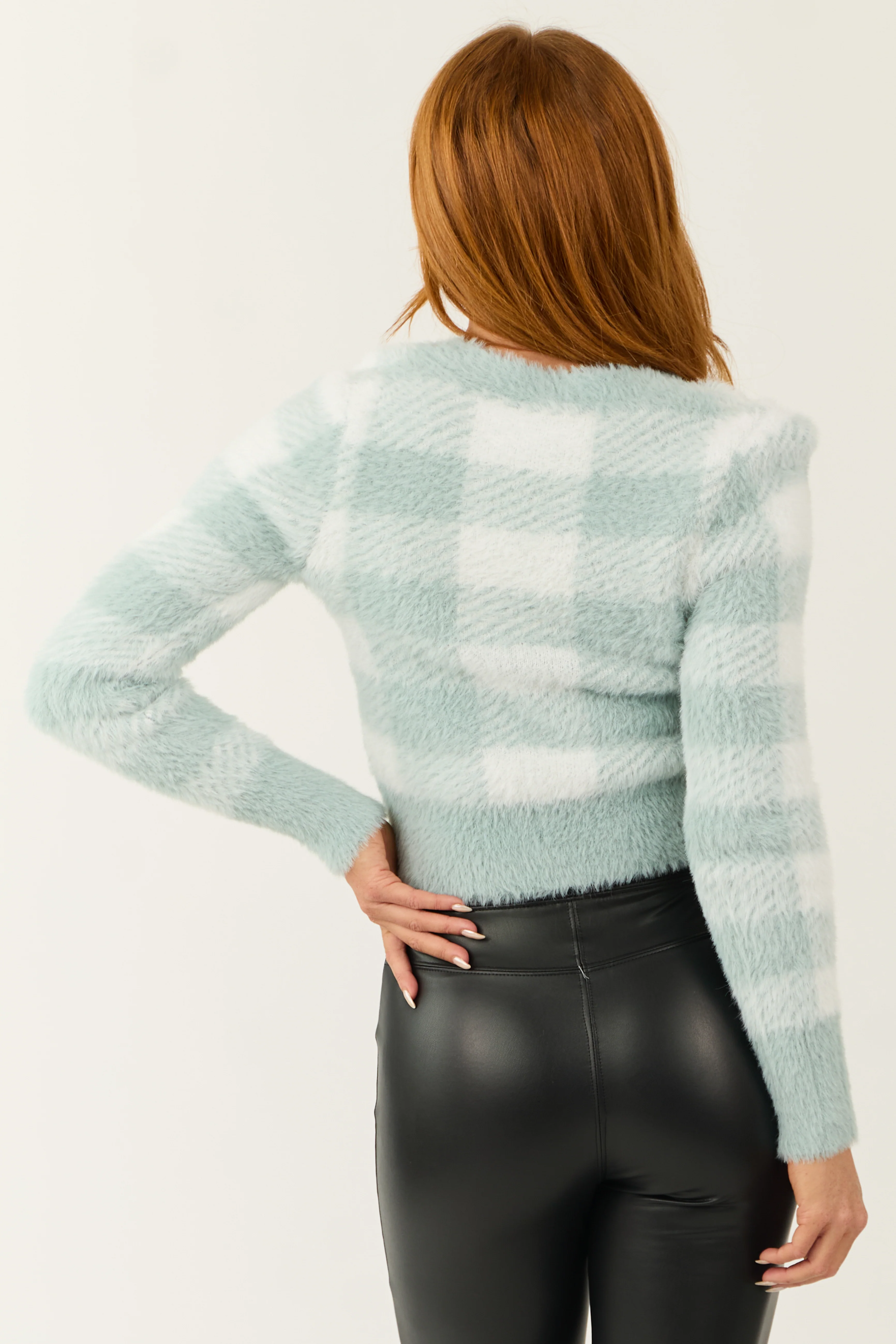 Arctic Blue Buffalo Checkered Button Up Cardigan - Image 5