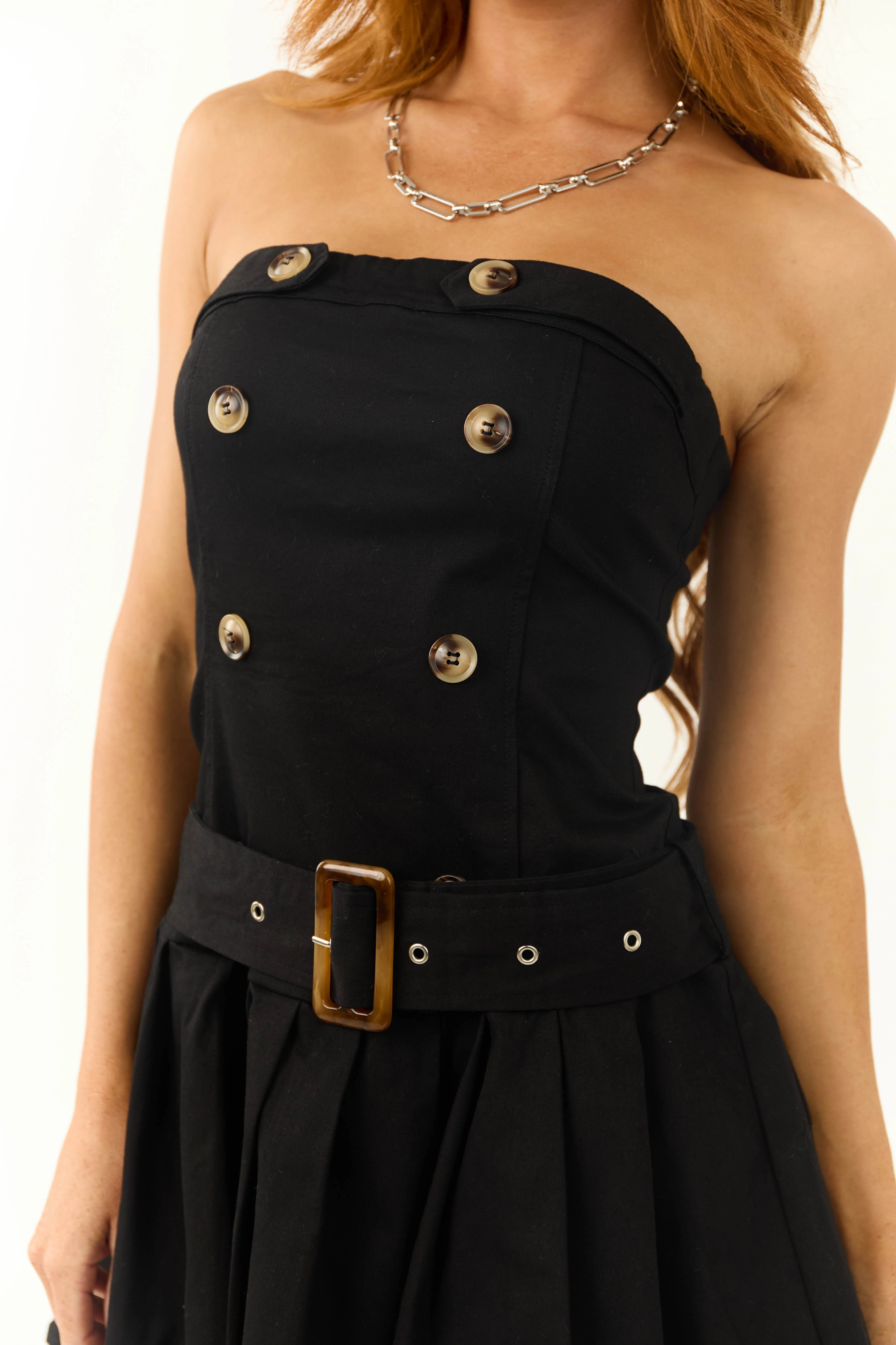 Black Belt Detail Pleated Skirt Mini Dress - Image 7