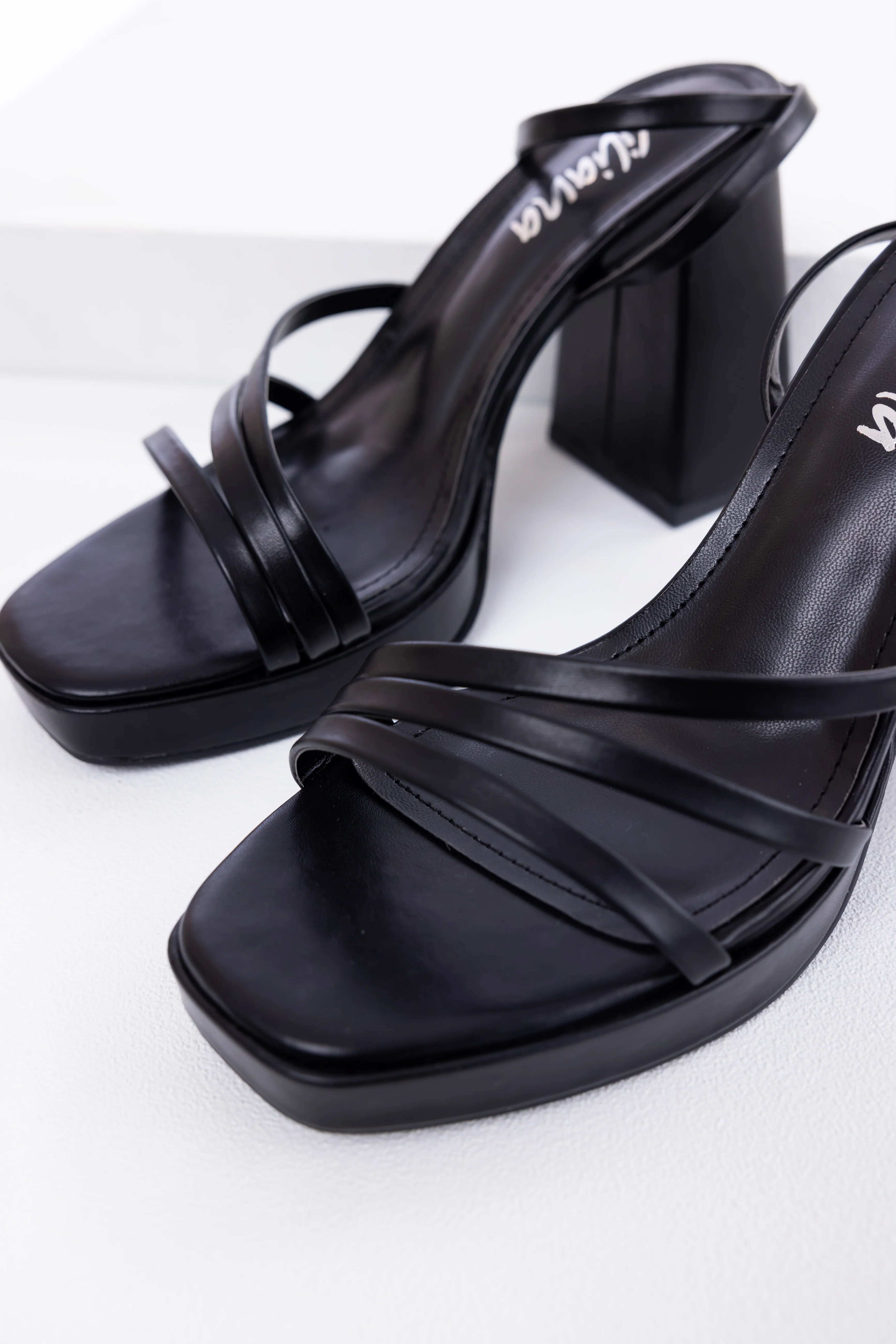 Black Block Heel Strappy Dress Sandals - Image 2