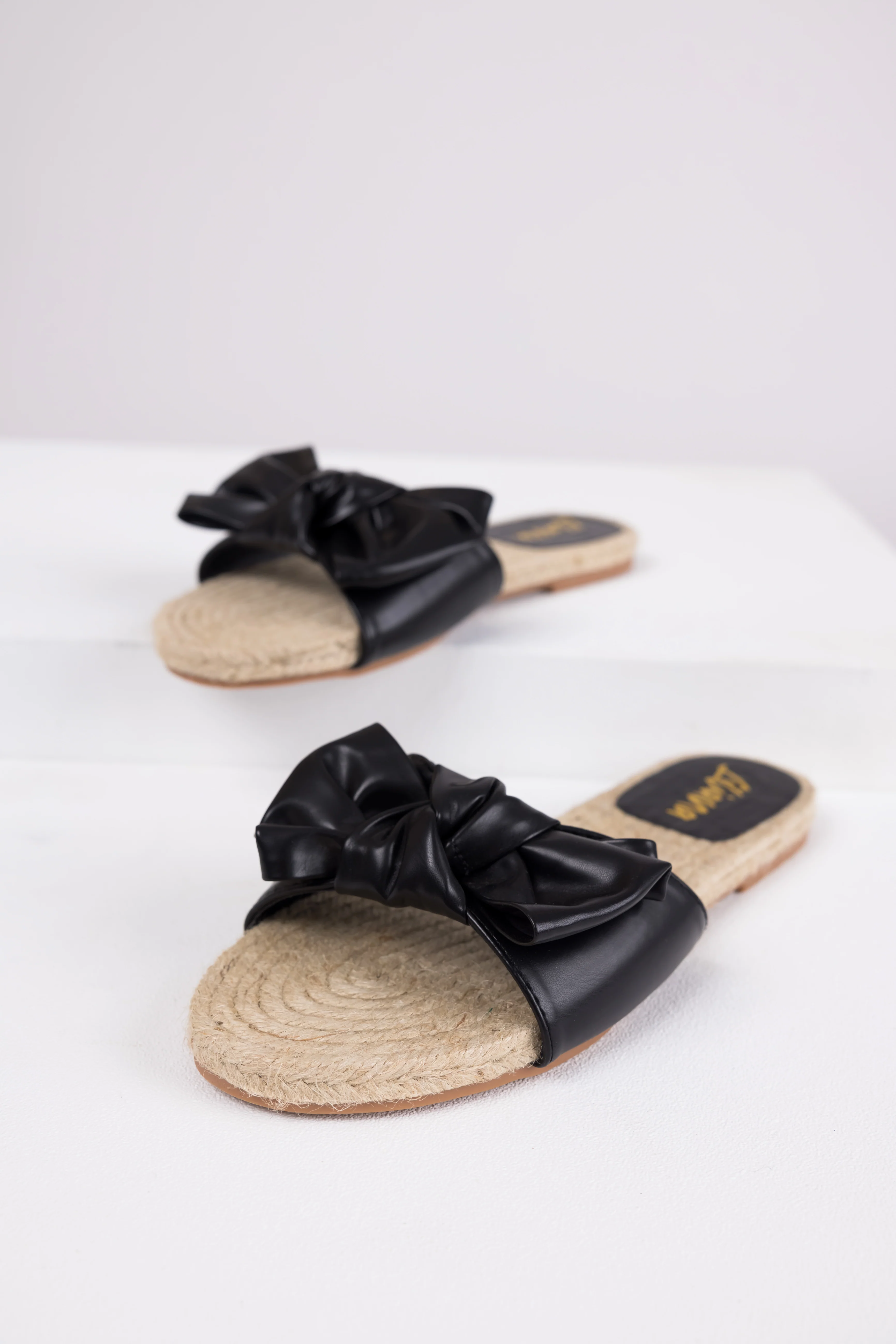 Black Bow Strap Flat Espadrille Sandals - Image 3