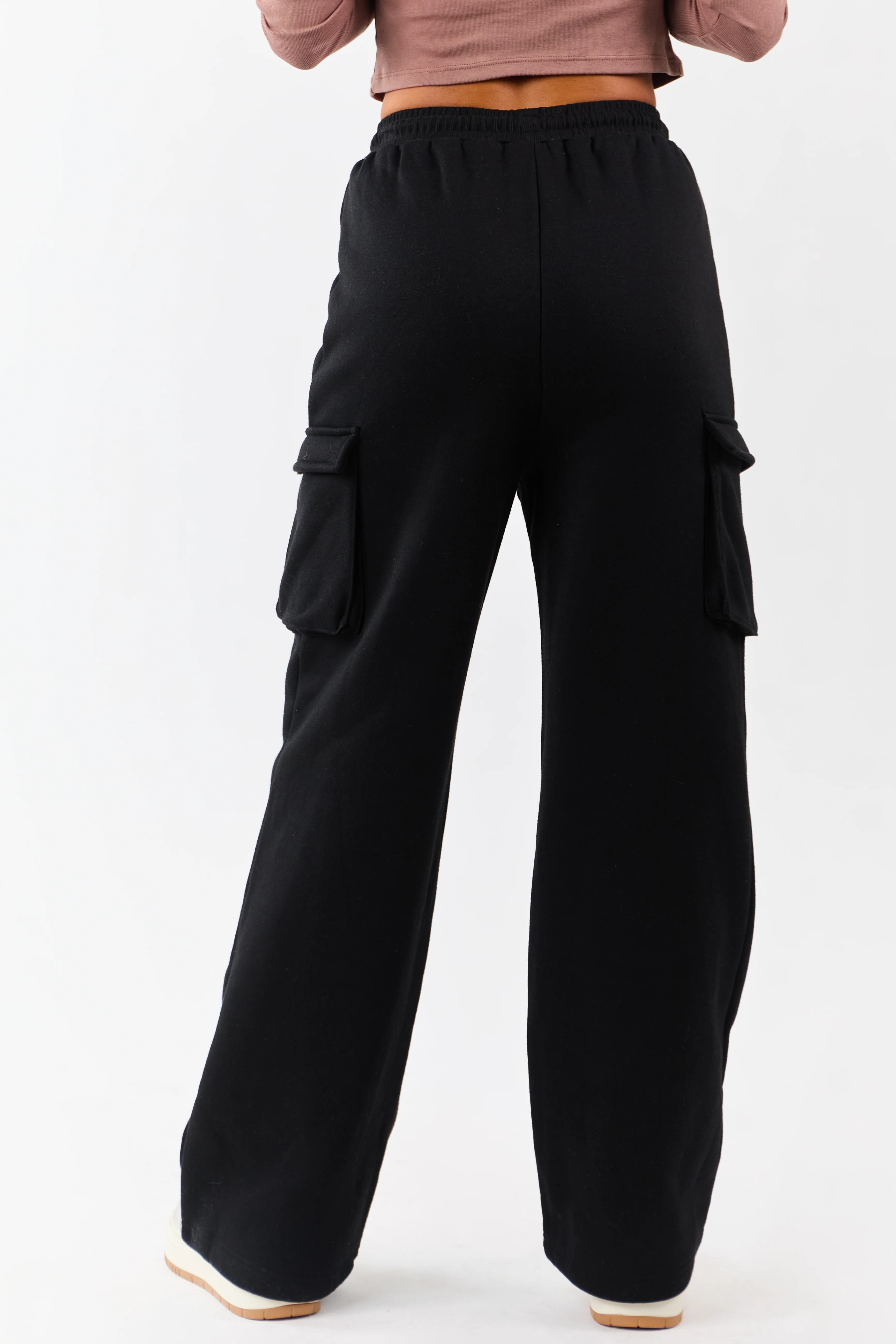 Black Elastic Waist Knit Cargo Sweatpants - Image 4