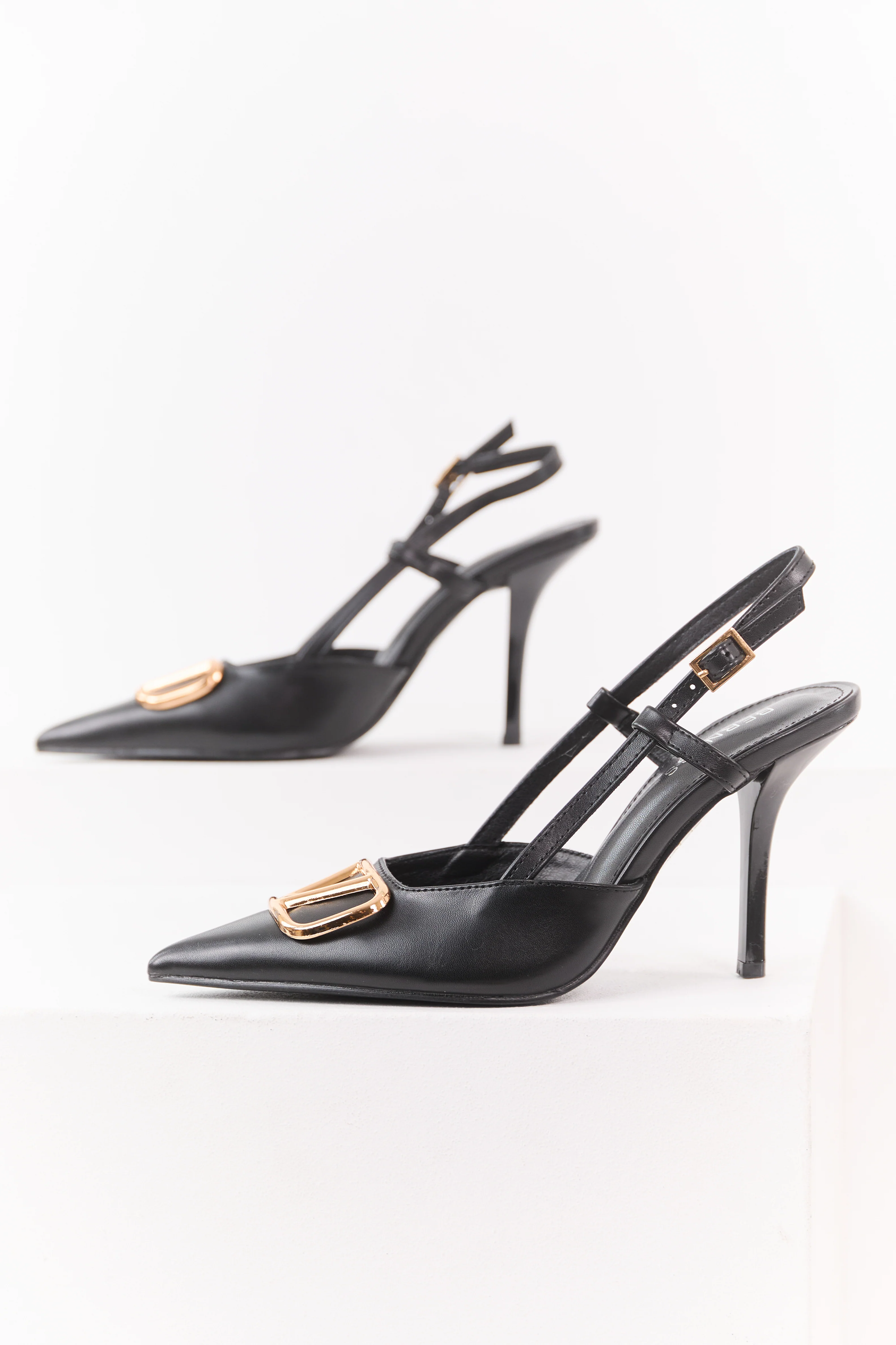 Black Faux Leather Pointed Toe Stiletto Heels - Image 4