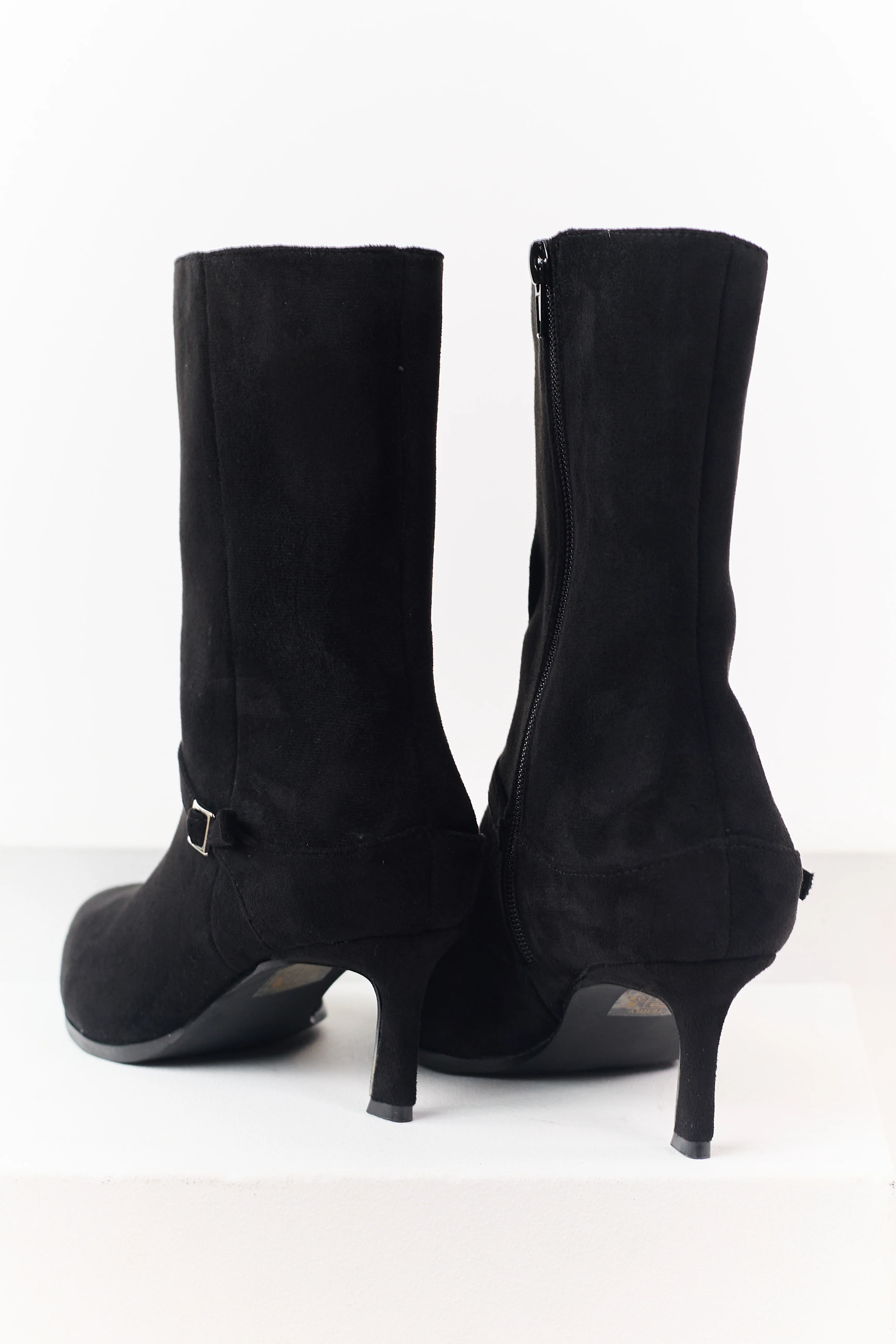 Black Faux Suede Kitten Heel Booties - Image 3