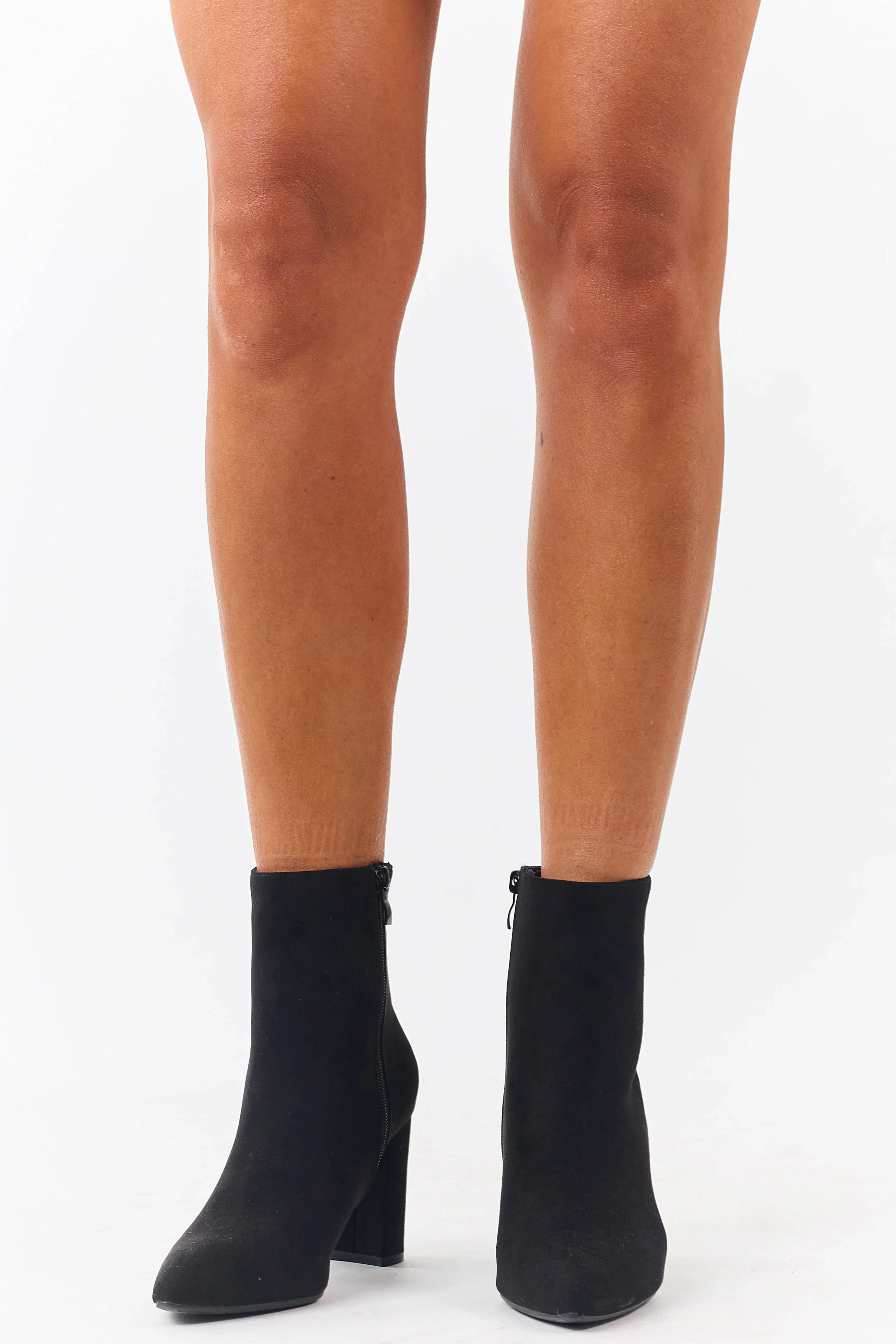 Black Faux Suede Pointed Toe Heeled Booties - Image 4