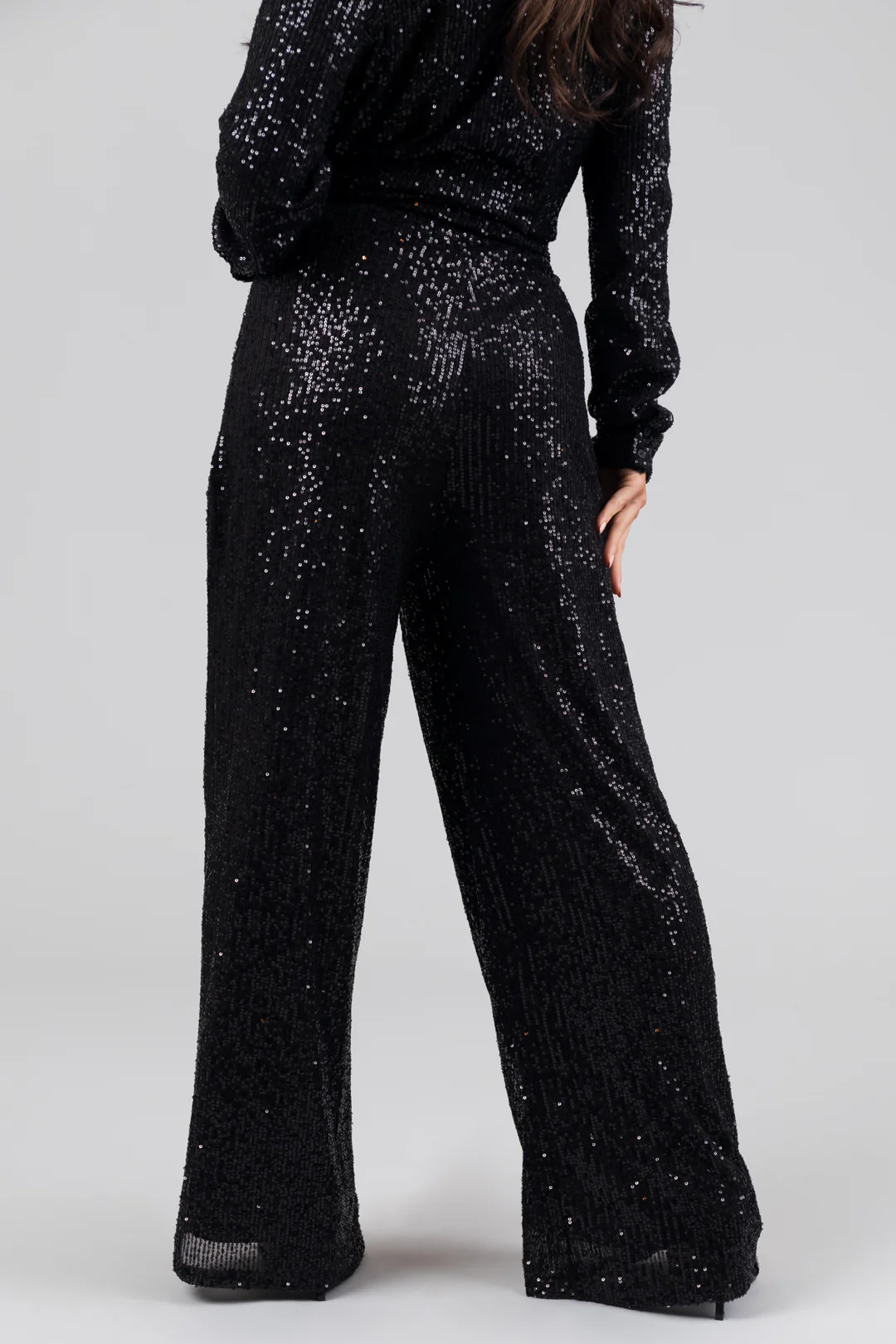 Black High Waisted Wide Leg Sequined Pants - Image 4