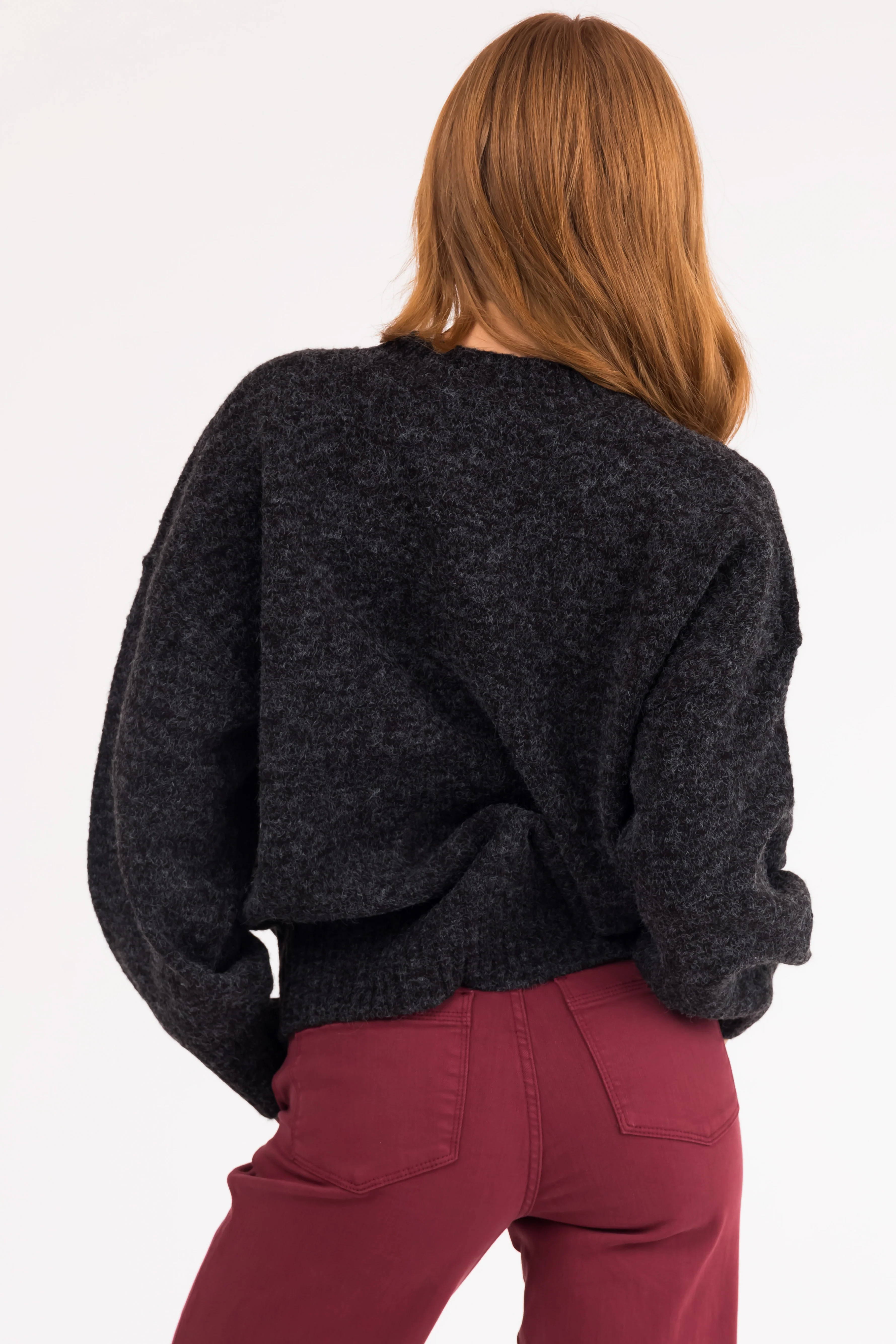 Black Long Sleeve High Neck Knit Sweater - Image 6