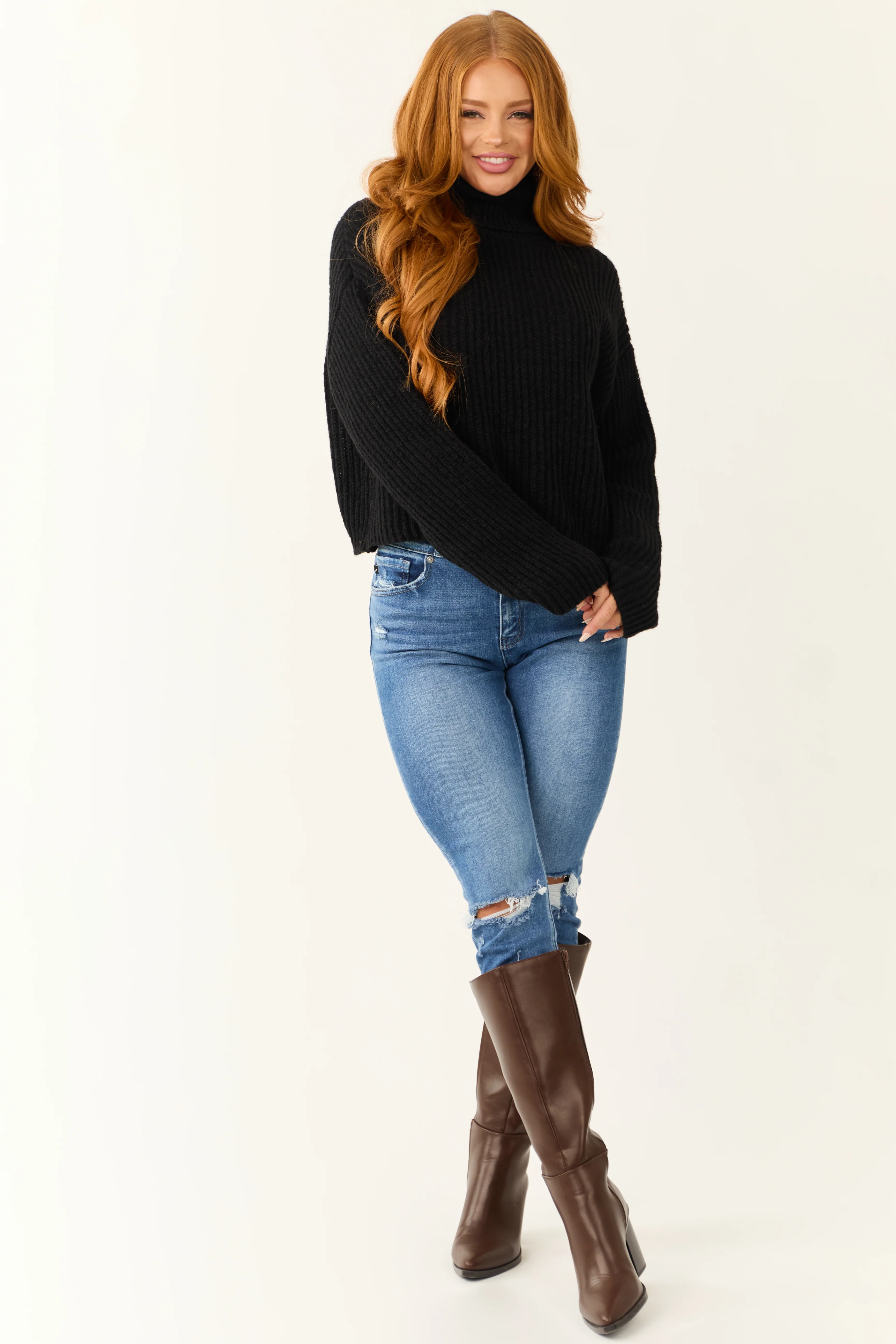 Black Long Sleeve Turtleneck Chunky Sweater - Image 4