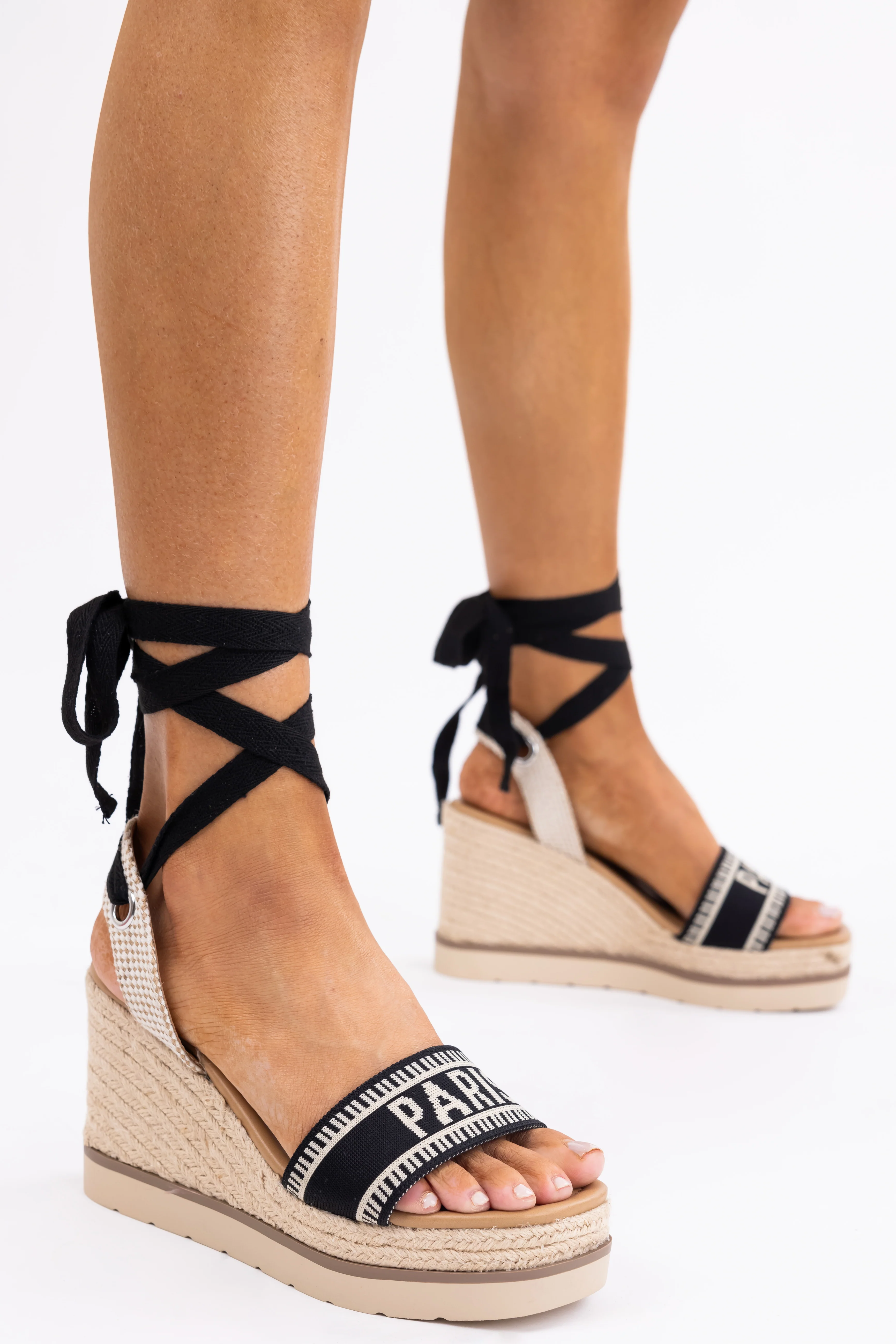 Black 'Paris' Espadrille Platform Wedges - Image 7
