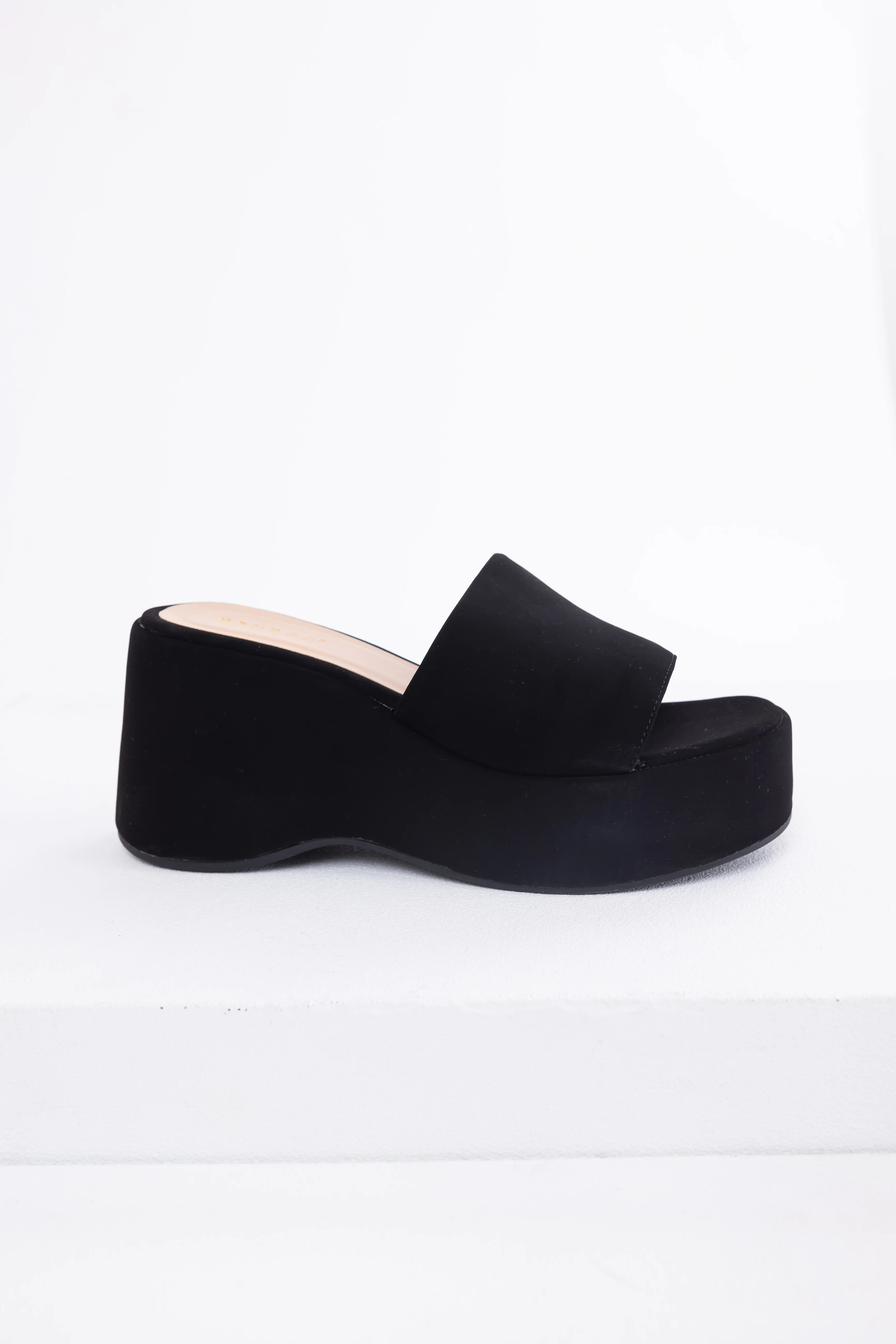 Black Soft Suede Platform Wedge Sandals - Image 5