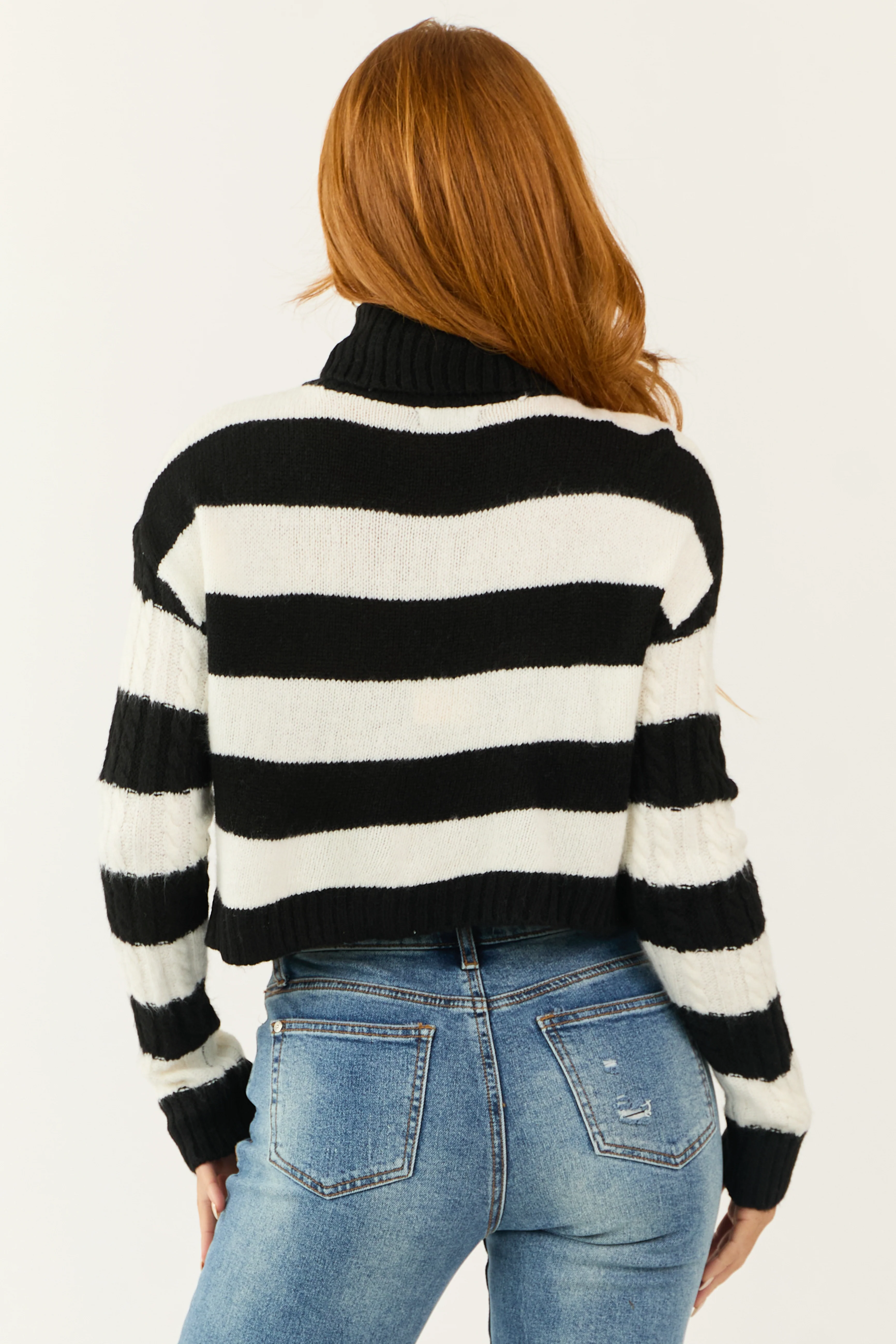 Black and White Striped Turtleneck Sweater - Image 5