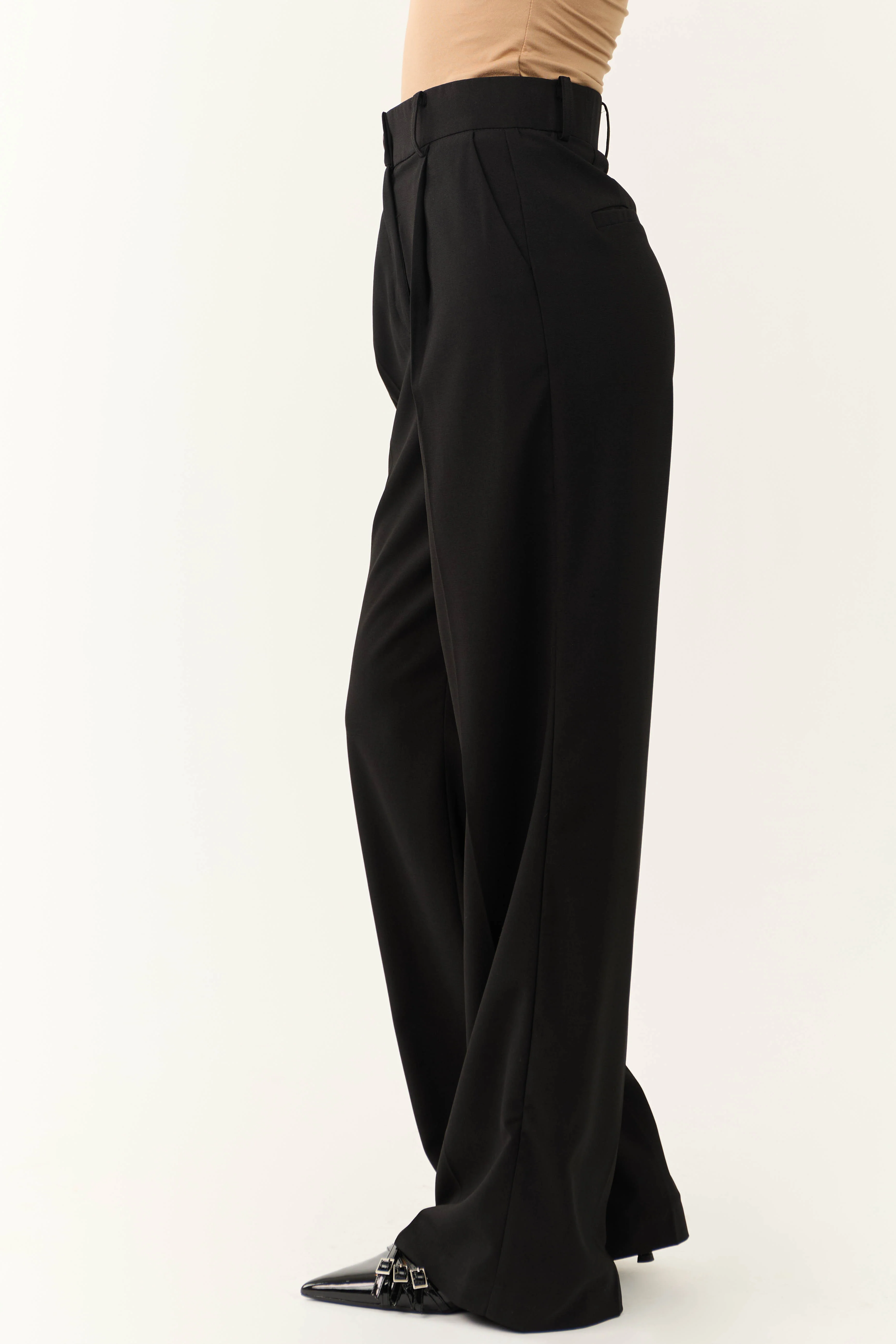 Black Wide Leg High Waisted Dress Pants - Image 3