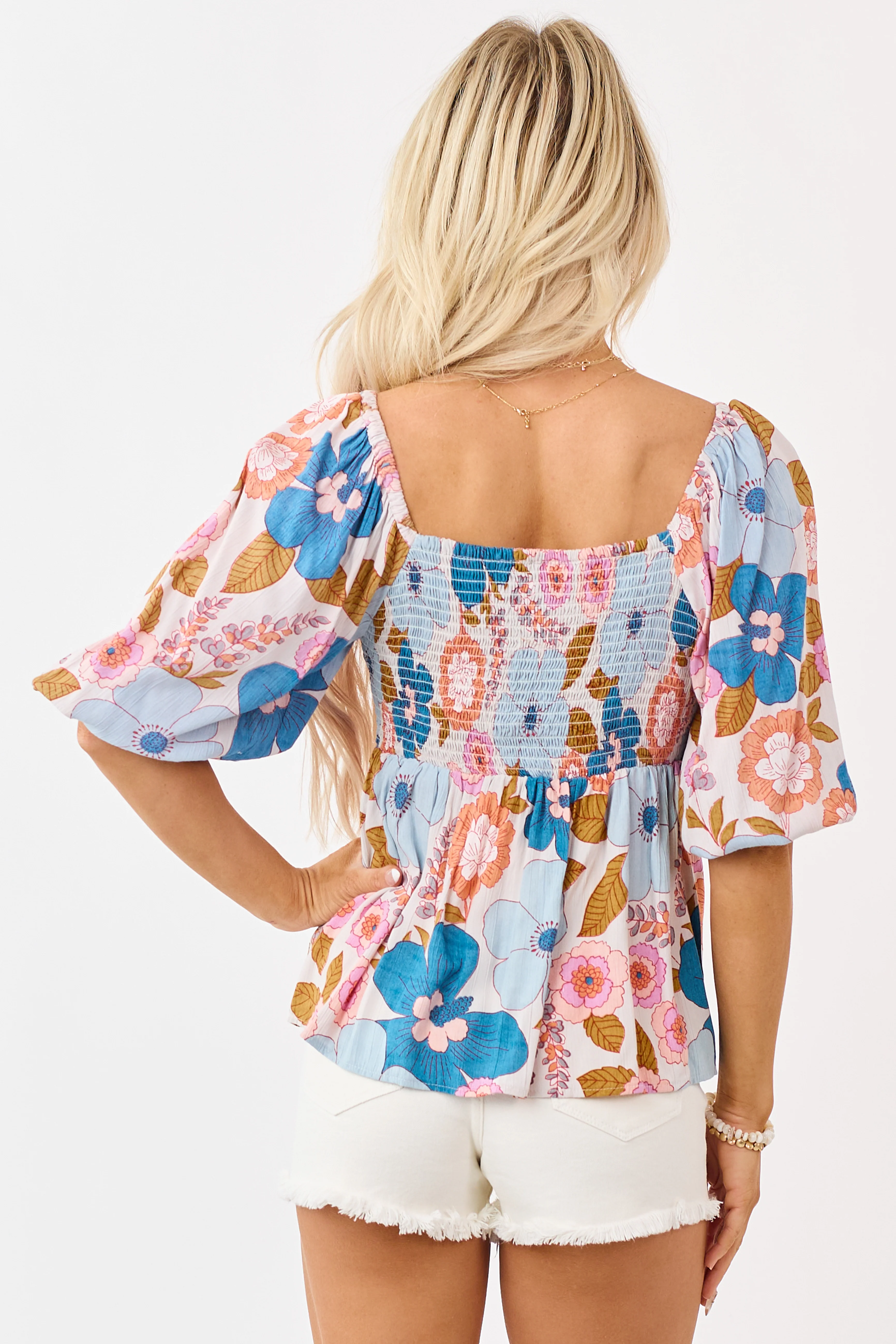 Blush Floral Print Front Twist Babydoll Top - Image 7