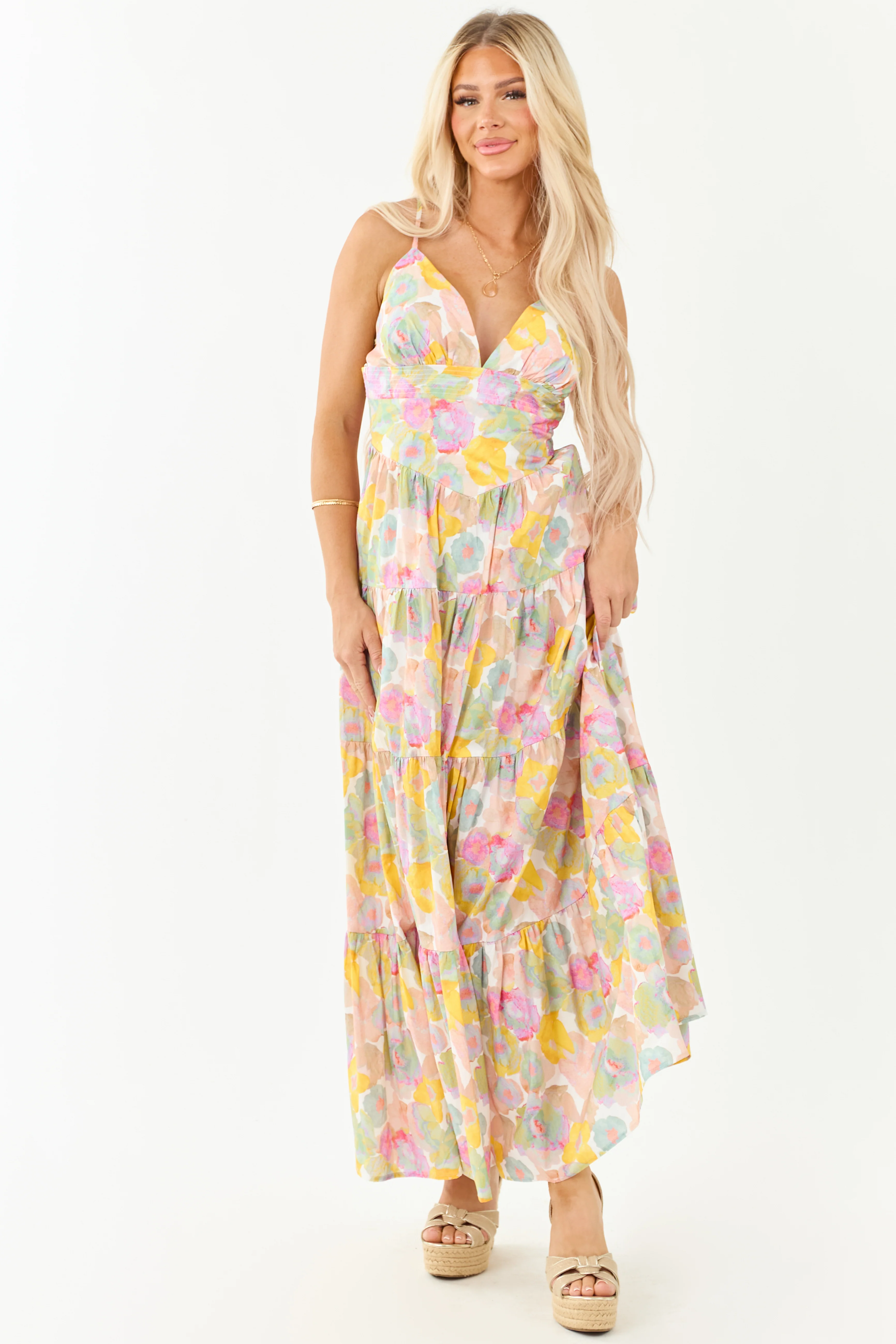 Blush Floral Print Sleeveless Cotton Maxi Dress - Image 4