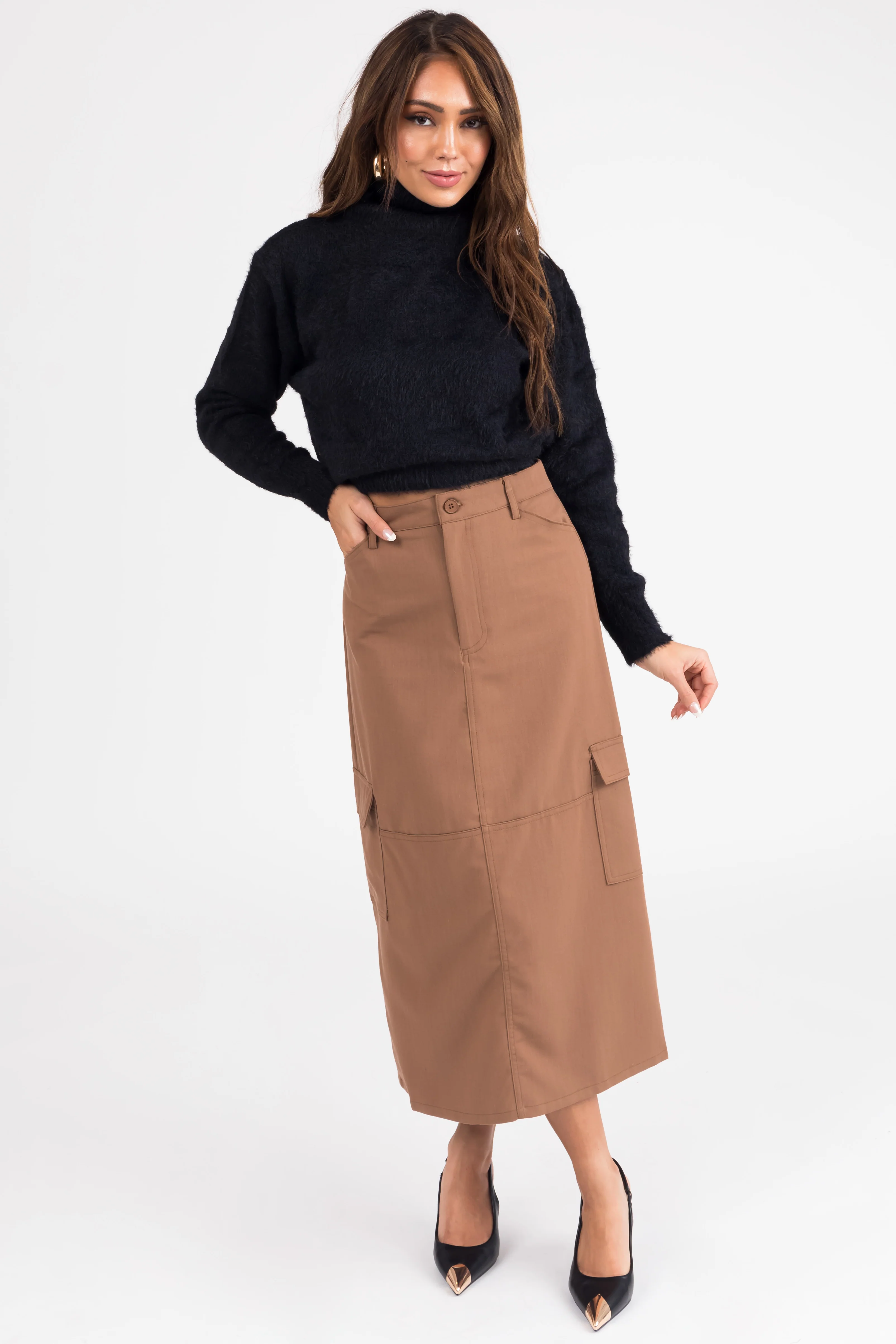Brown Sugar Cargo Midi Skirt with Pockets - Image 5