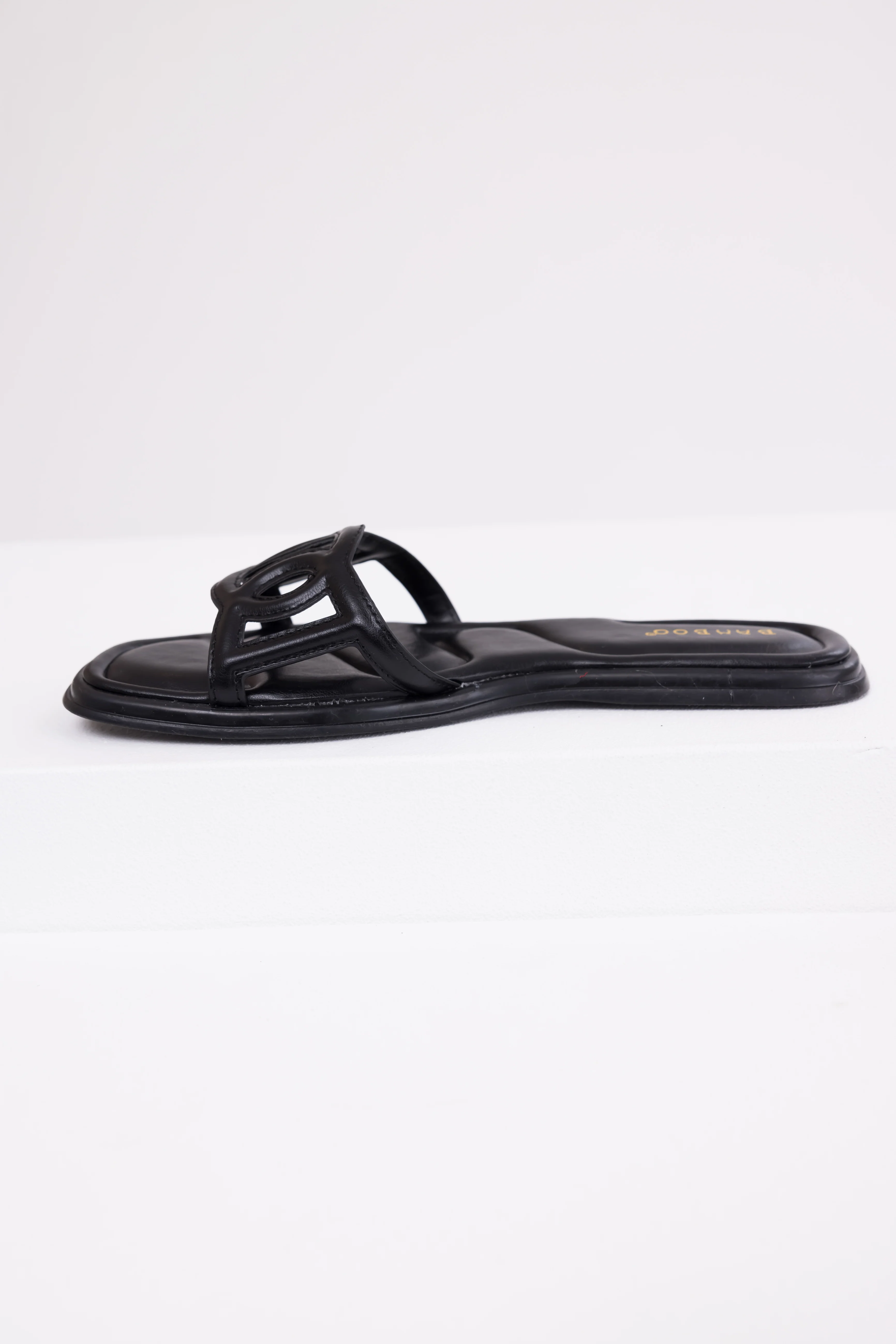 Black Open Square Toe Flat Sandals - Image 4