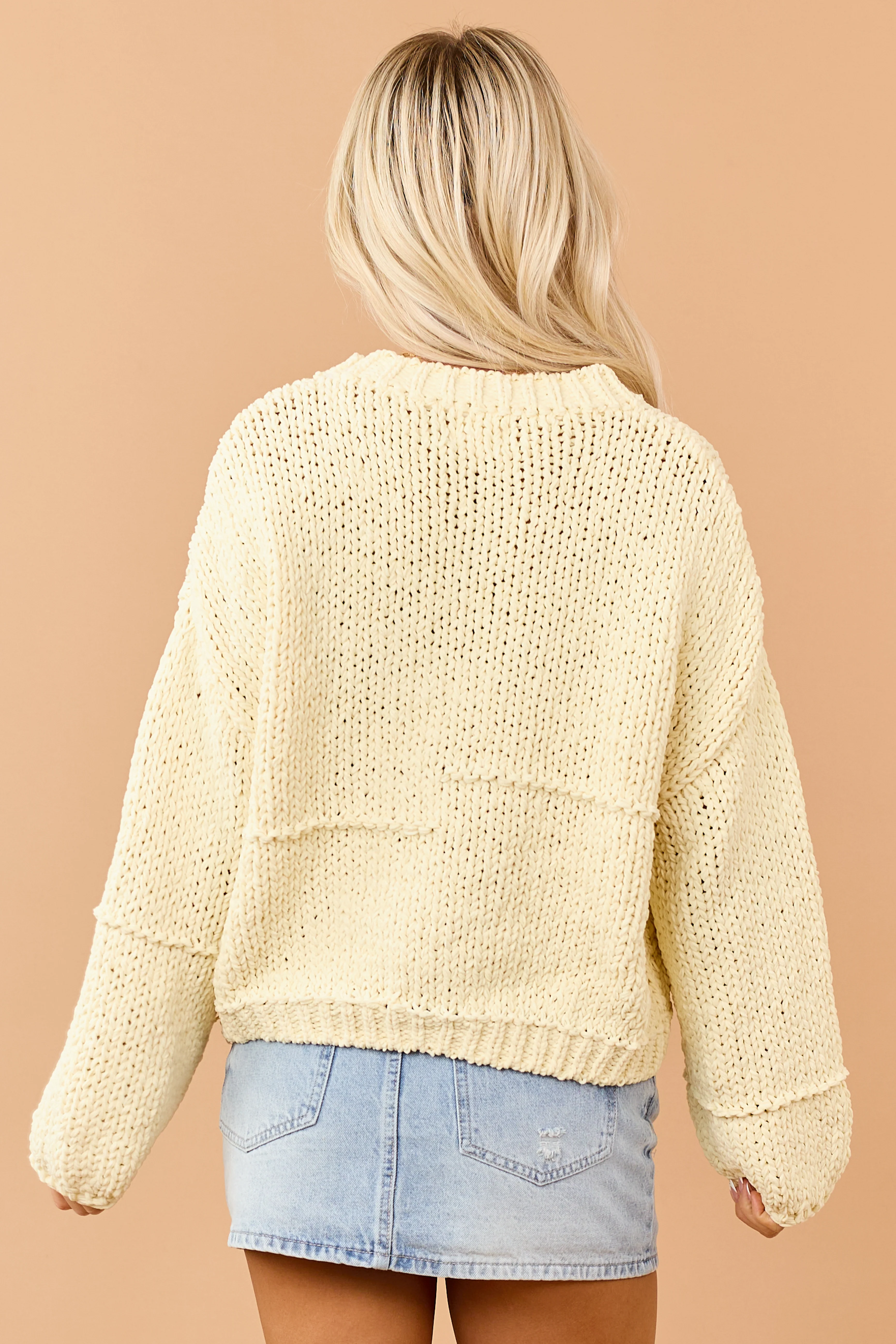Buttercream Chenille Open Knit Bubble Sleeve Sweater - Image 5