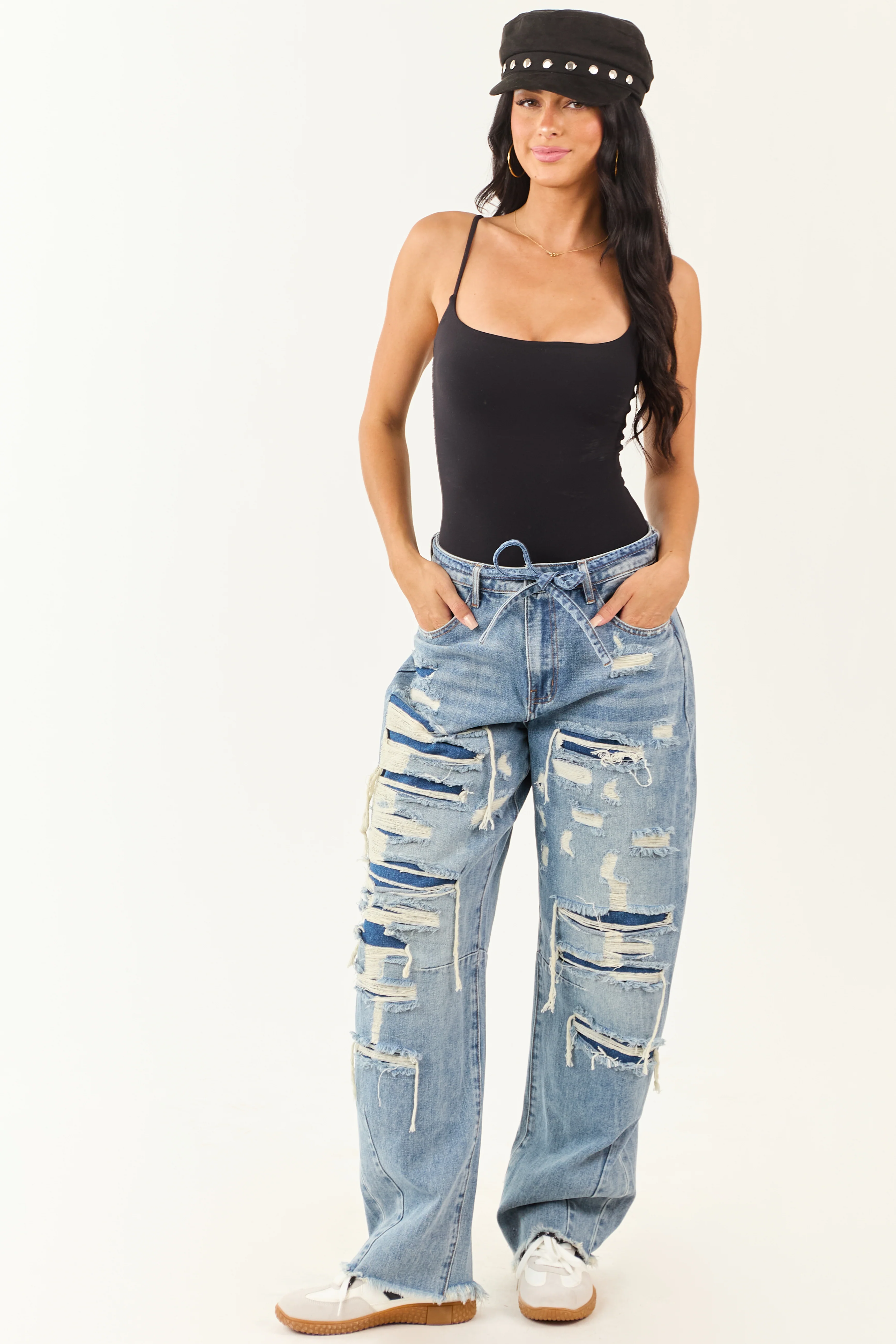 Cello Medium Wash Heavy Distressed Barrel Jeans - Image 6