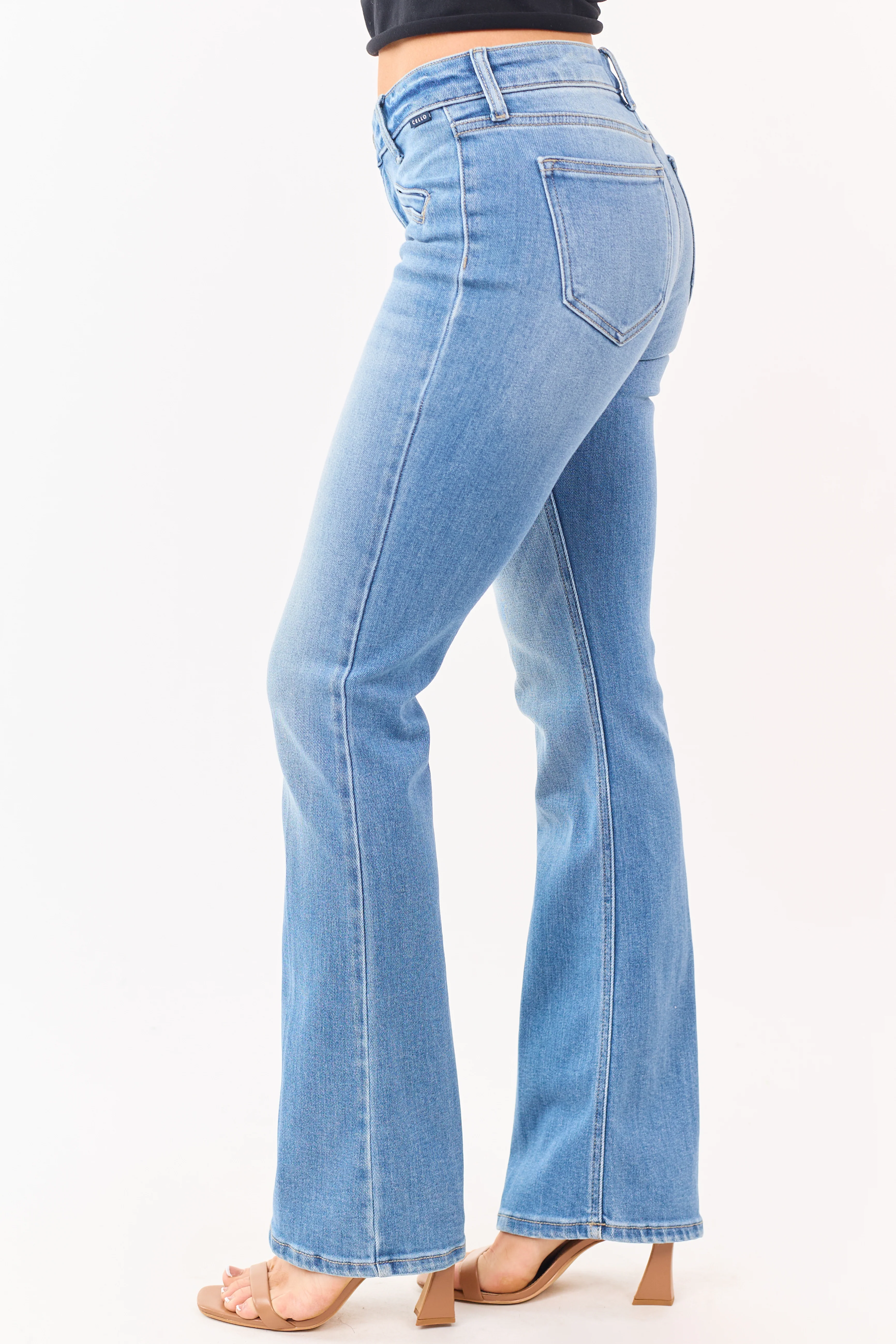 Cello Medium Wash Mid Rise Stretchy Bootcut Jeans - Image 3