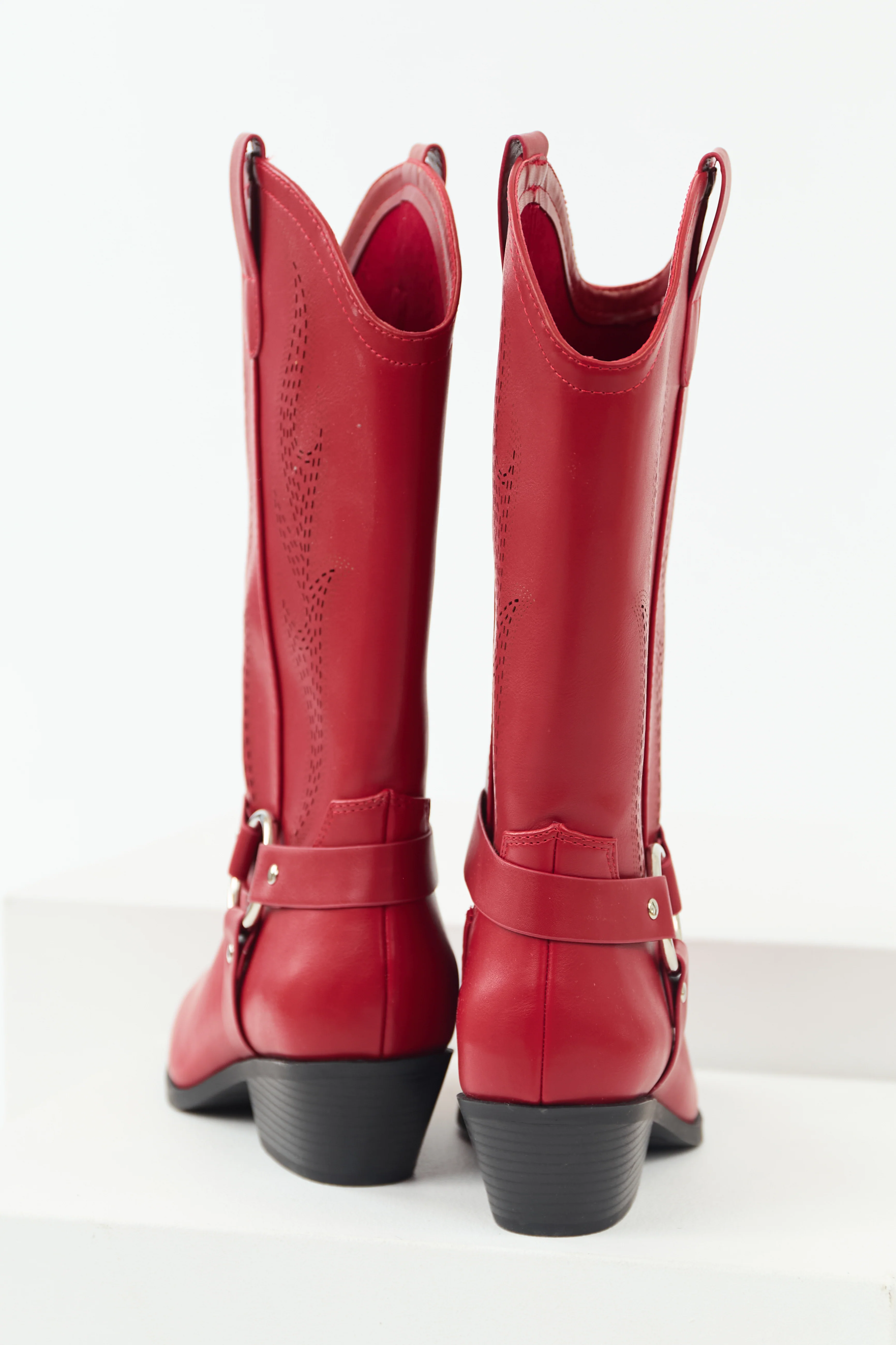Cherry Embroidered Riding Strap Heeled Boots - Image 3
