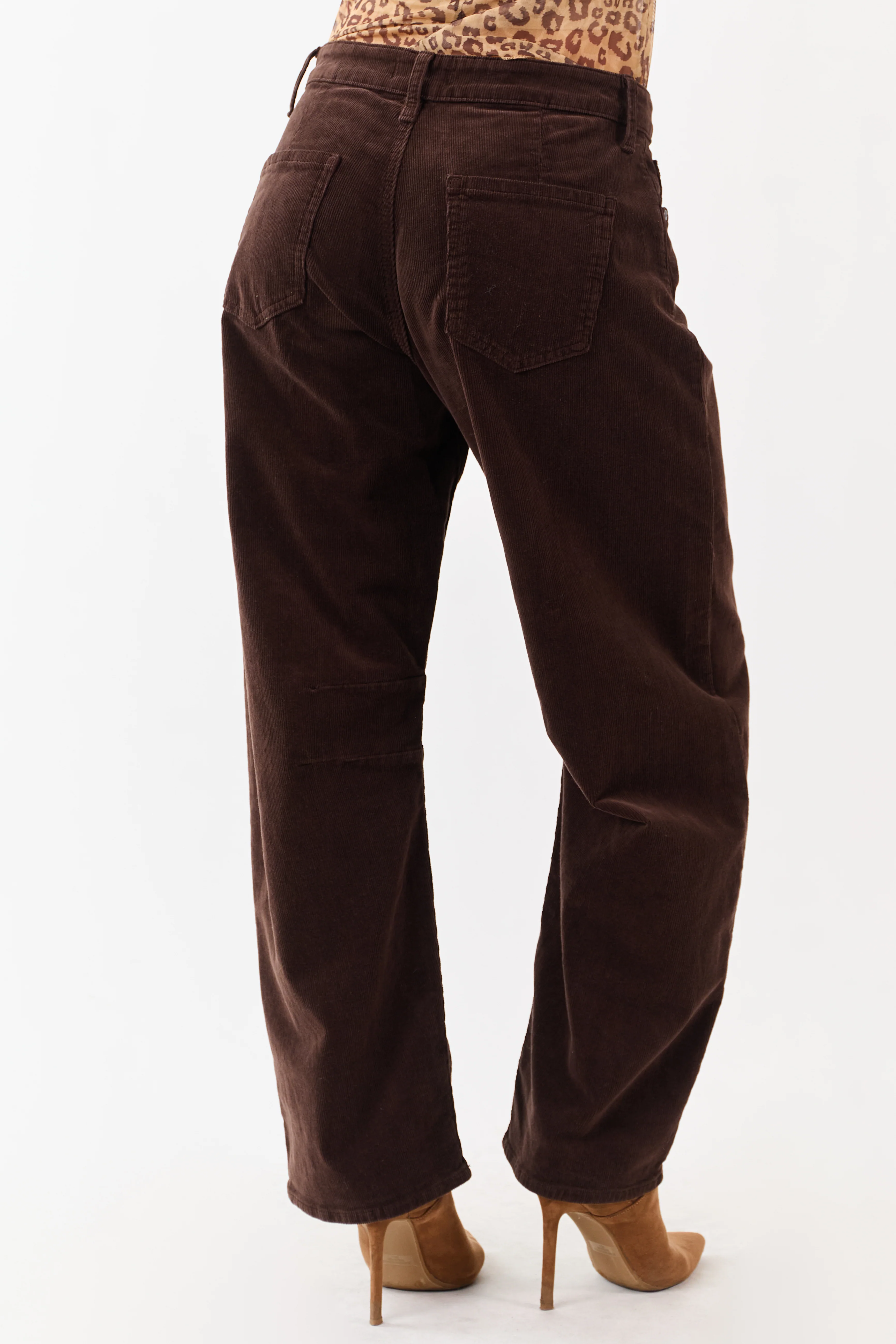 Chocolate Corduroy High Rise Stretchy Barrel Pants - Image 4