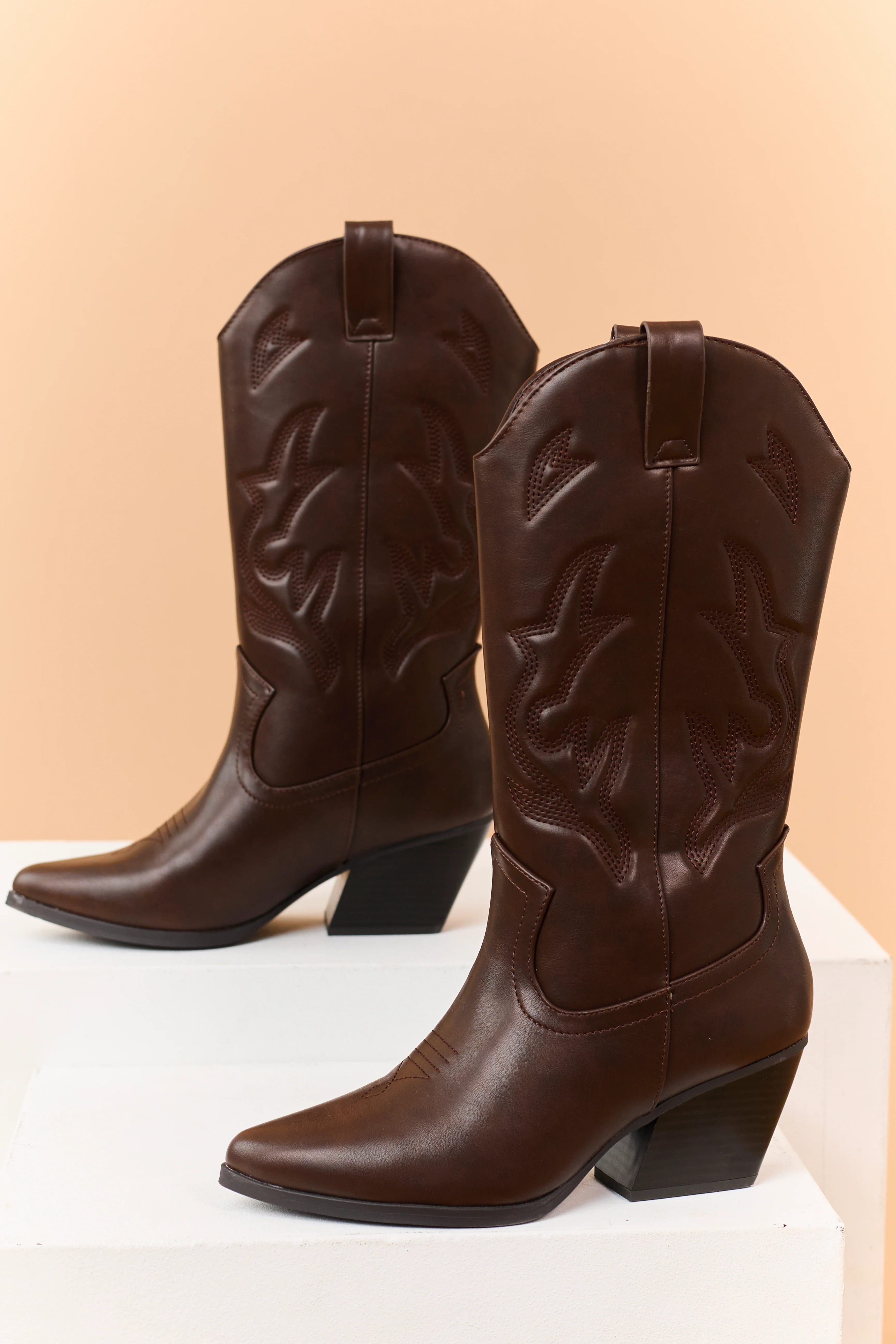 Chocolate Western Embroidered Cowboy Boots - Image 9