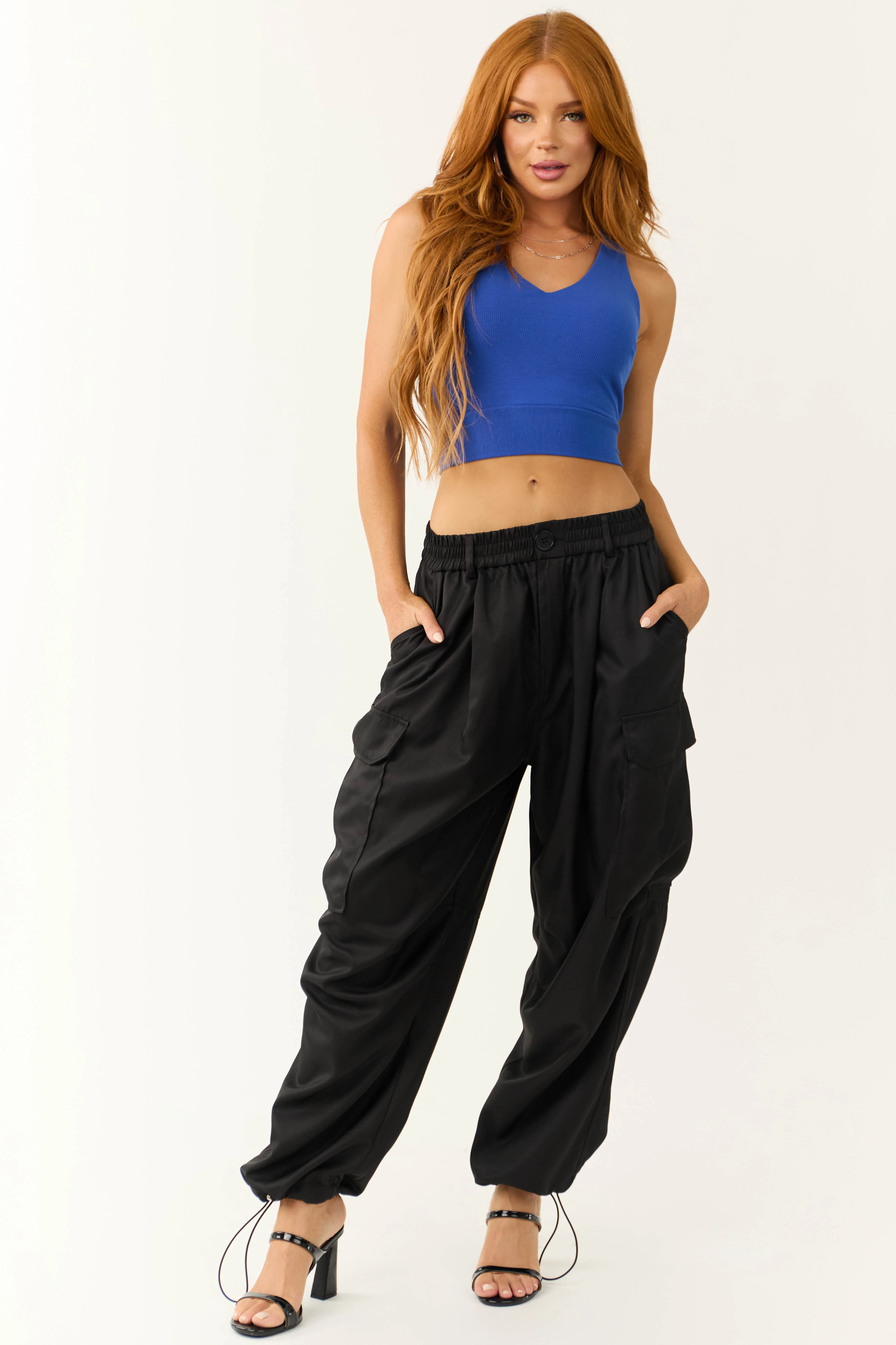 Cobalt Criss Cross Tie Back Ribbed Knit Tank Top - Image 2