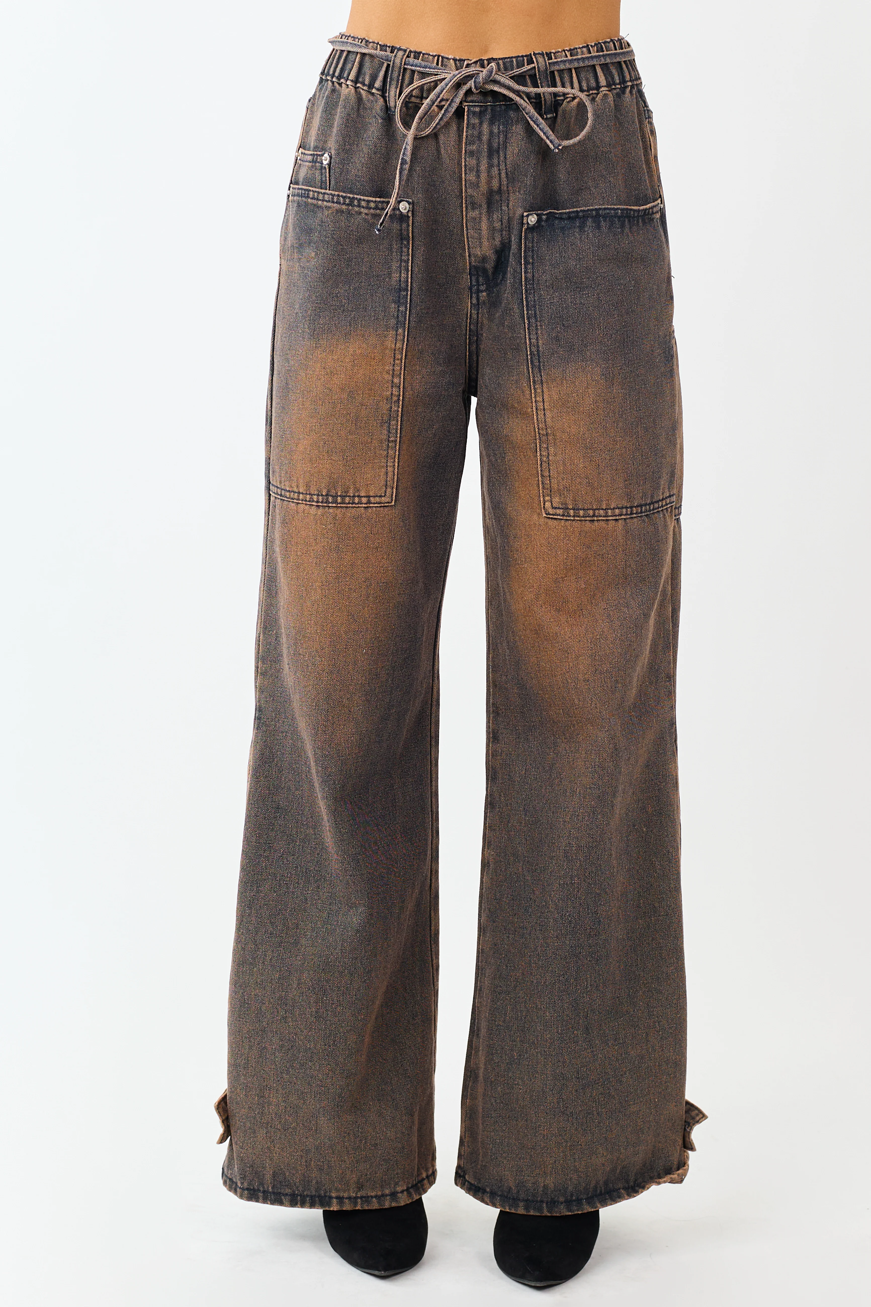 Cocoa Faded Wash Wide Leg High Rise Jeans - Image 2