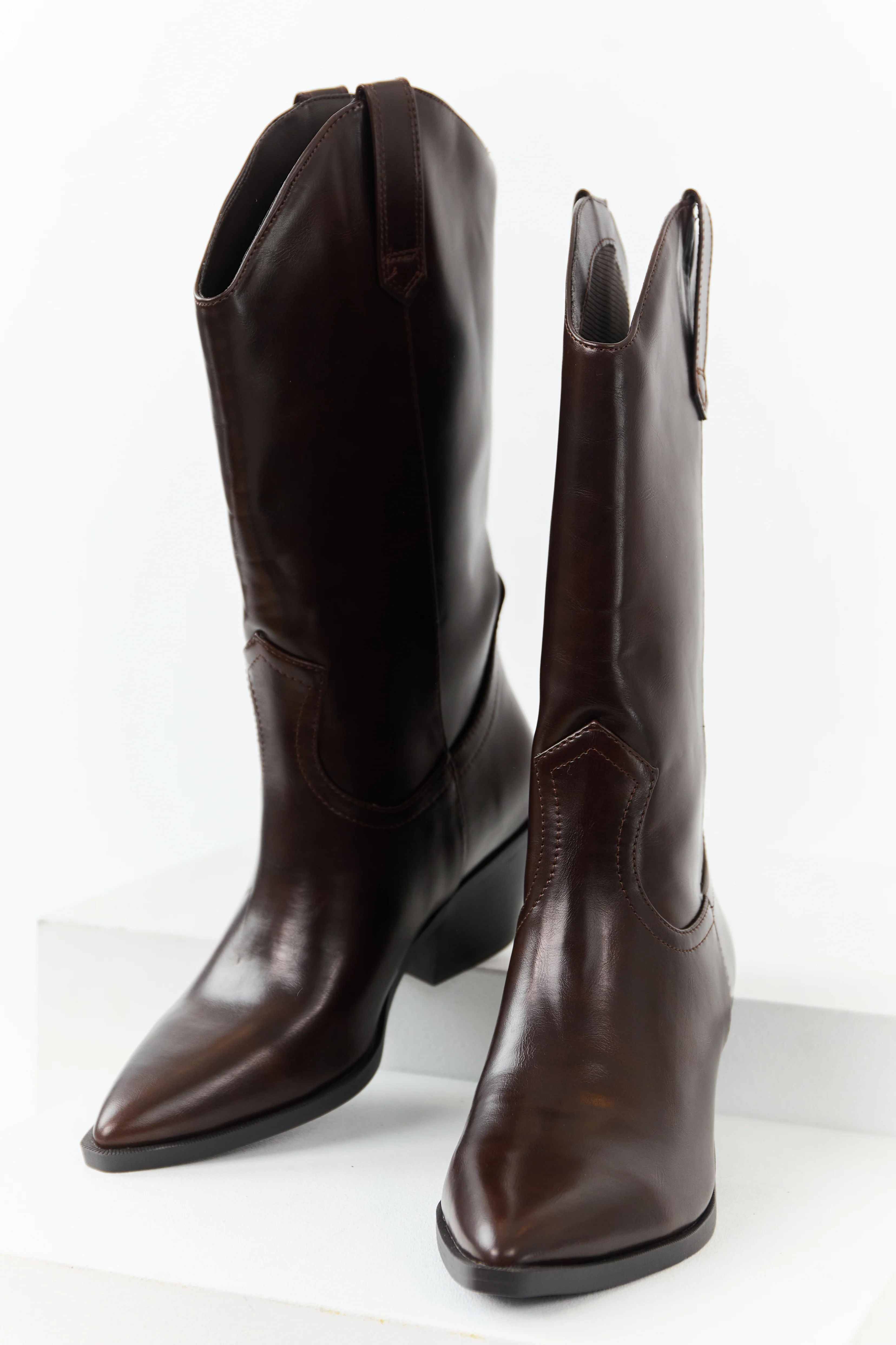 Cocoa Faux Leather Western Style Tall Boots - Image 3