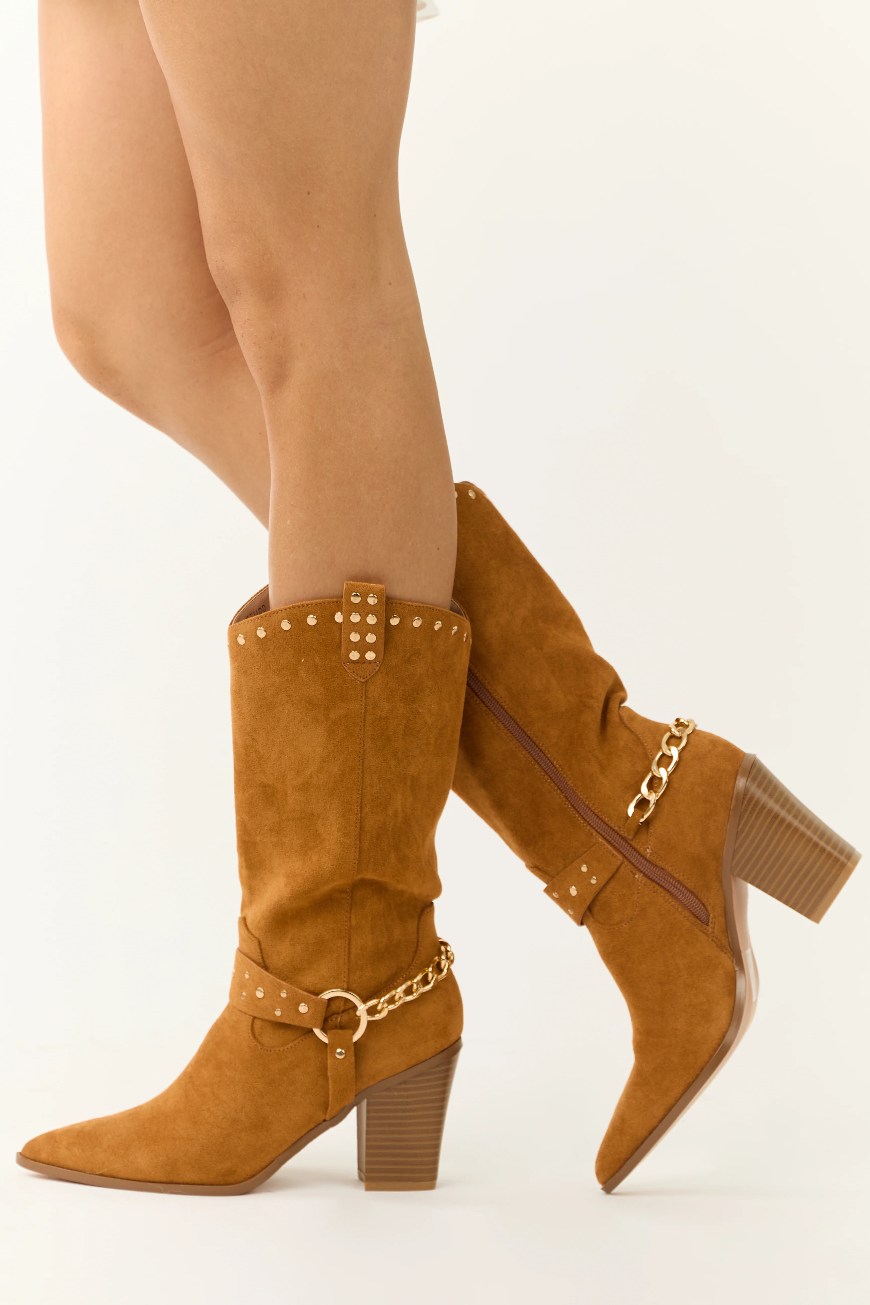 Copper Faux Suede Studded Boots - Image 6