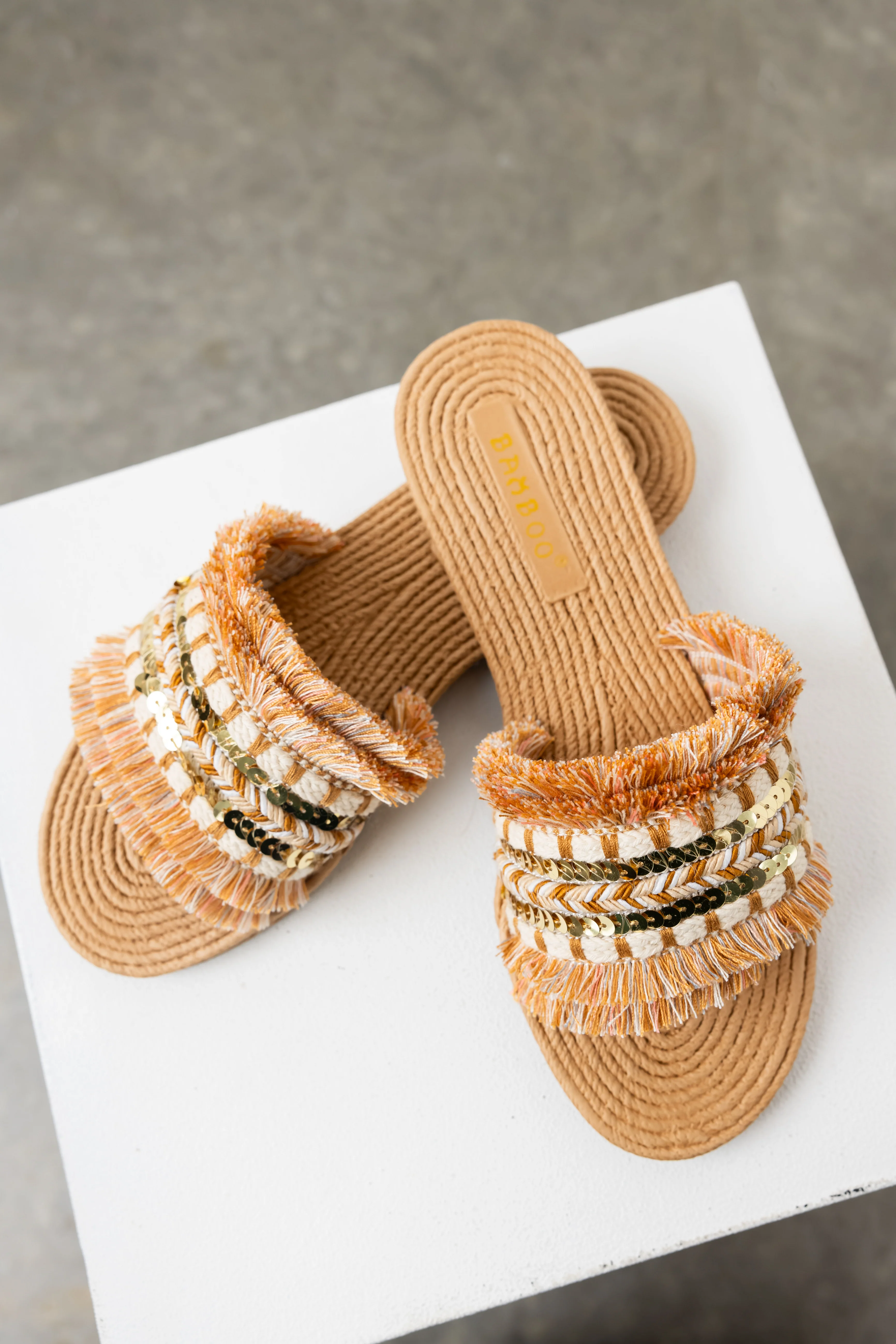 Copper Slip On Fringe Sandals - Image 3