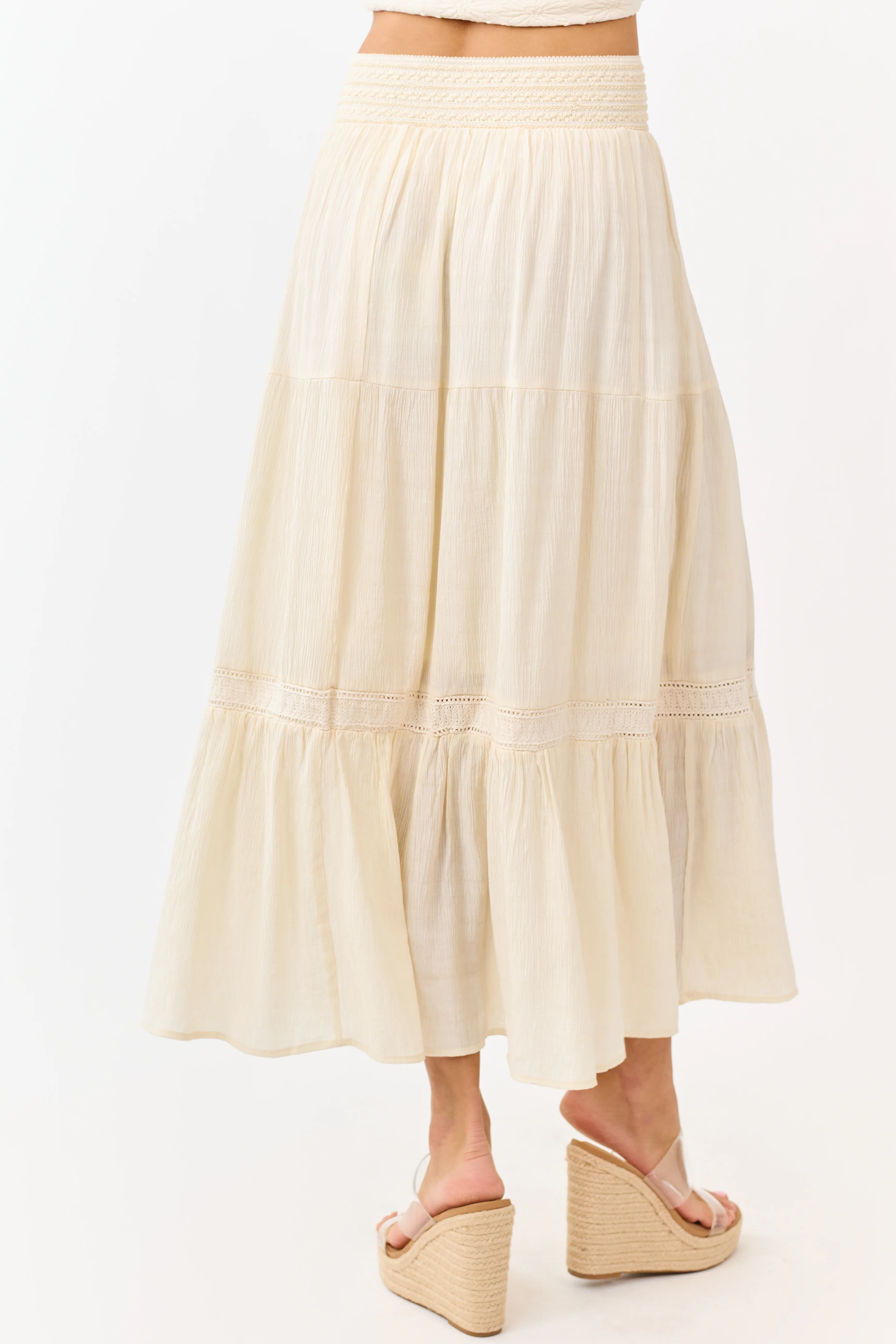 Cream Tiered Smocked Waistband Midi Skirt - Image 4