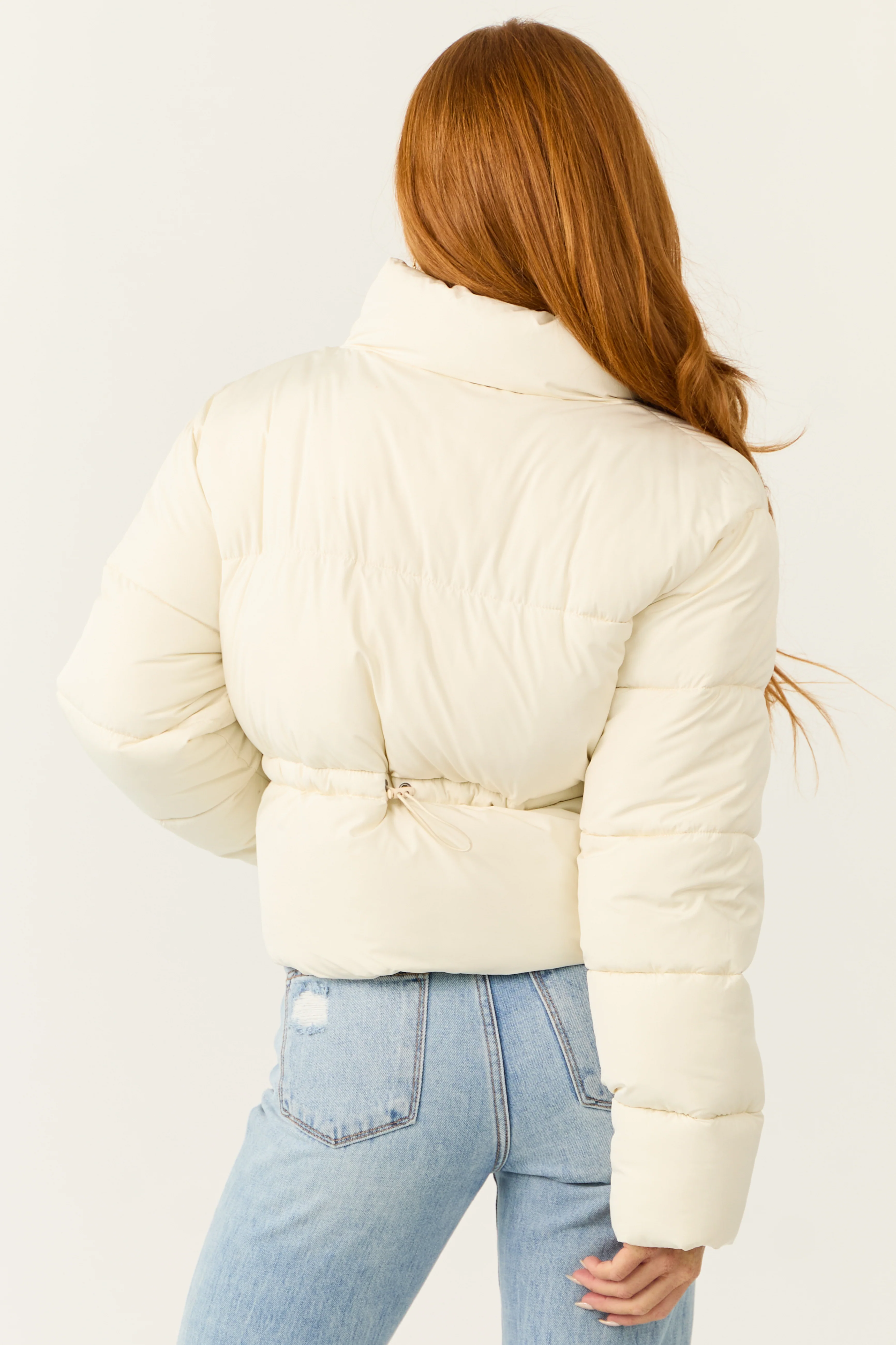 Cream Zip Up Collared Quilted Puffer Jacket - Image 5