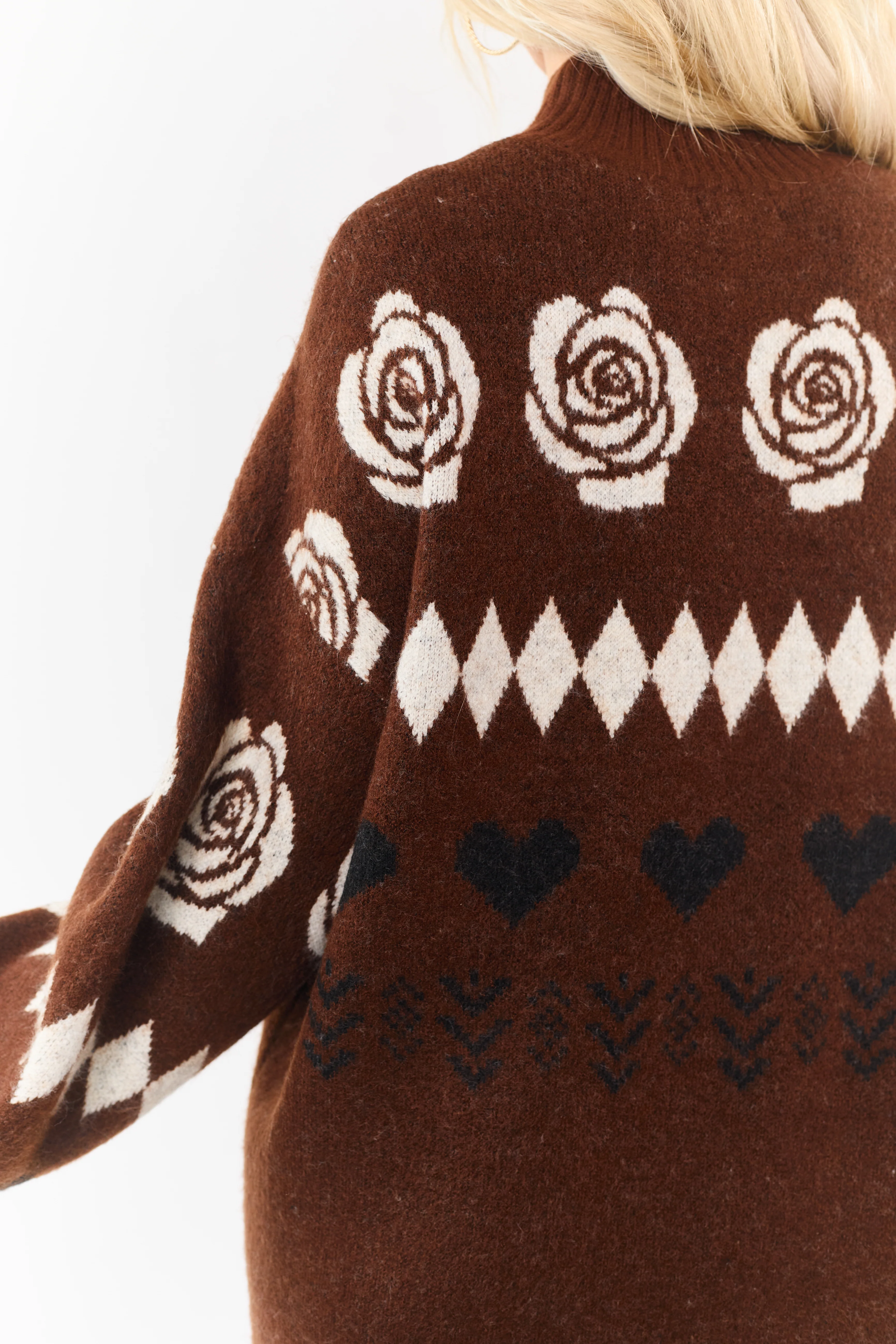 Dark Sepia Multi Print Mock Neck Mini Sweater Dress - Image 5