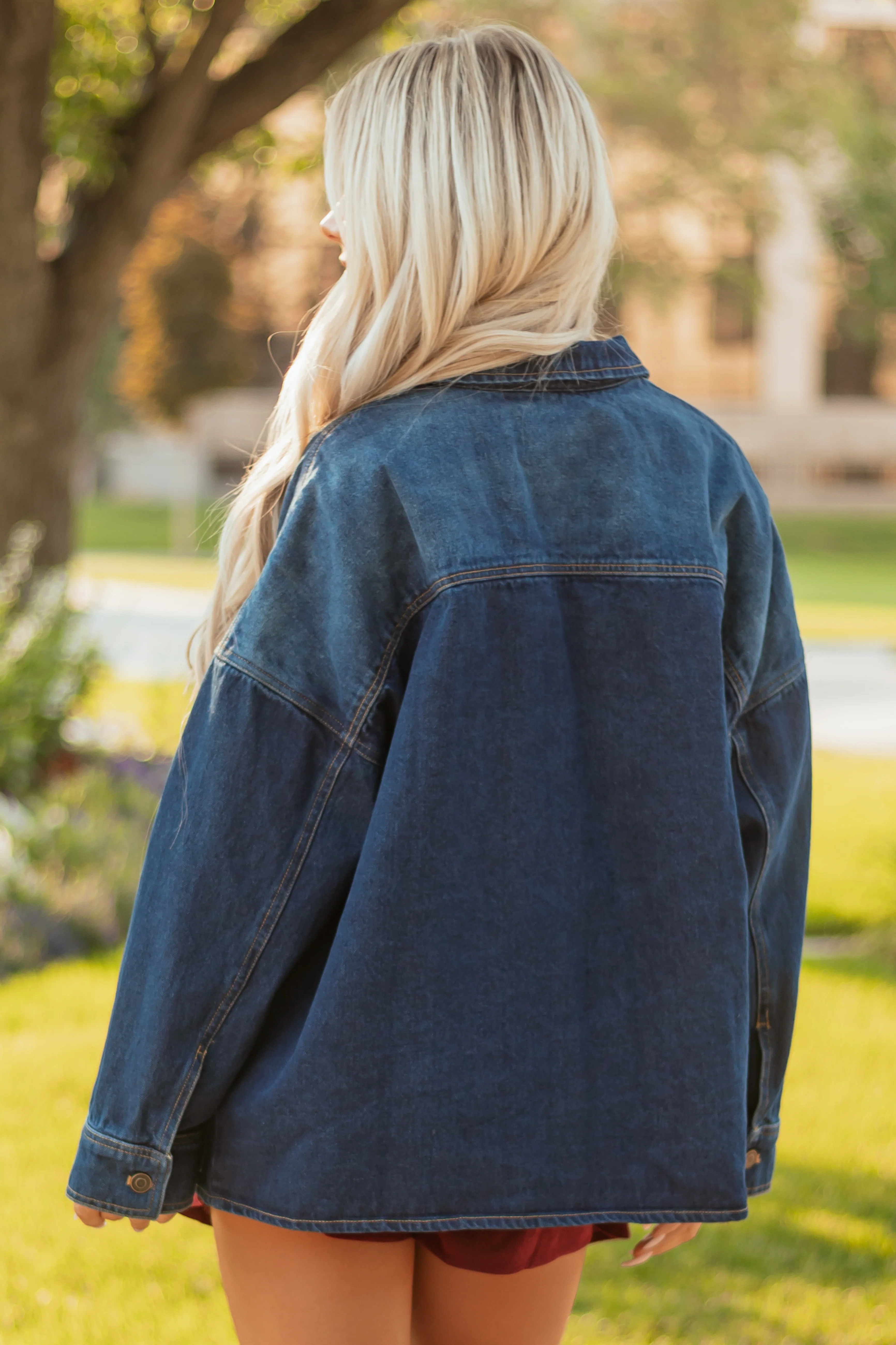 Dark Wash Button Down Relaxed Denim Jacket - Image 7