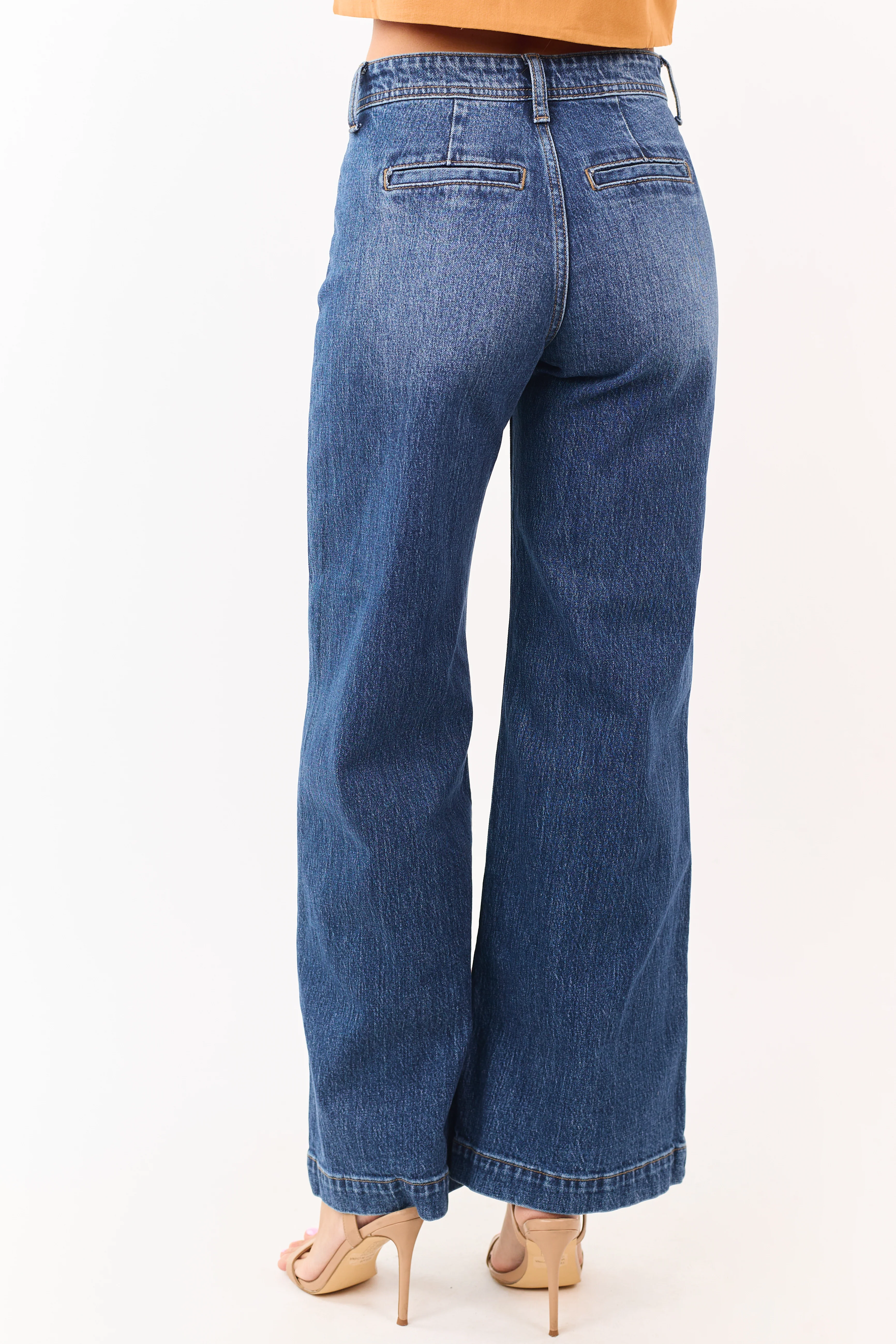 Dark Wash Patch Pocket High Rise Wide Leg Jeans - Image 4