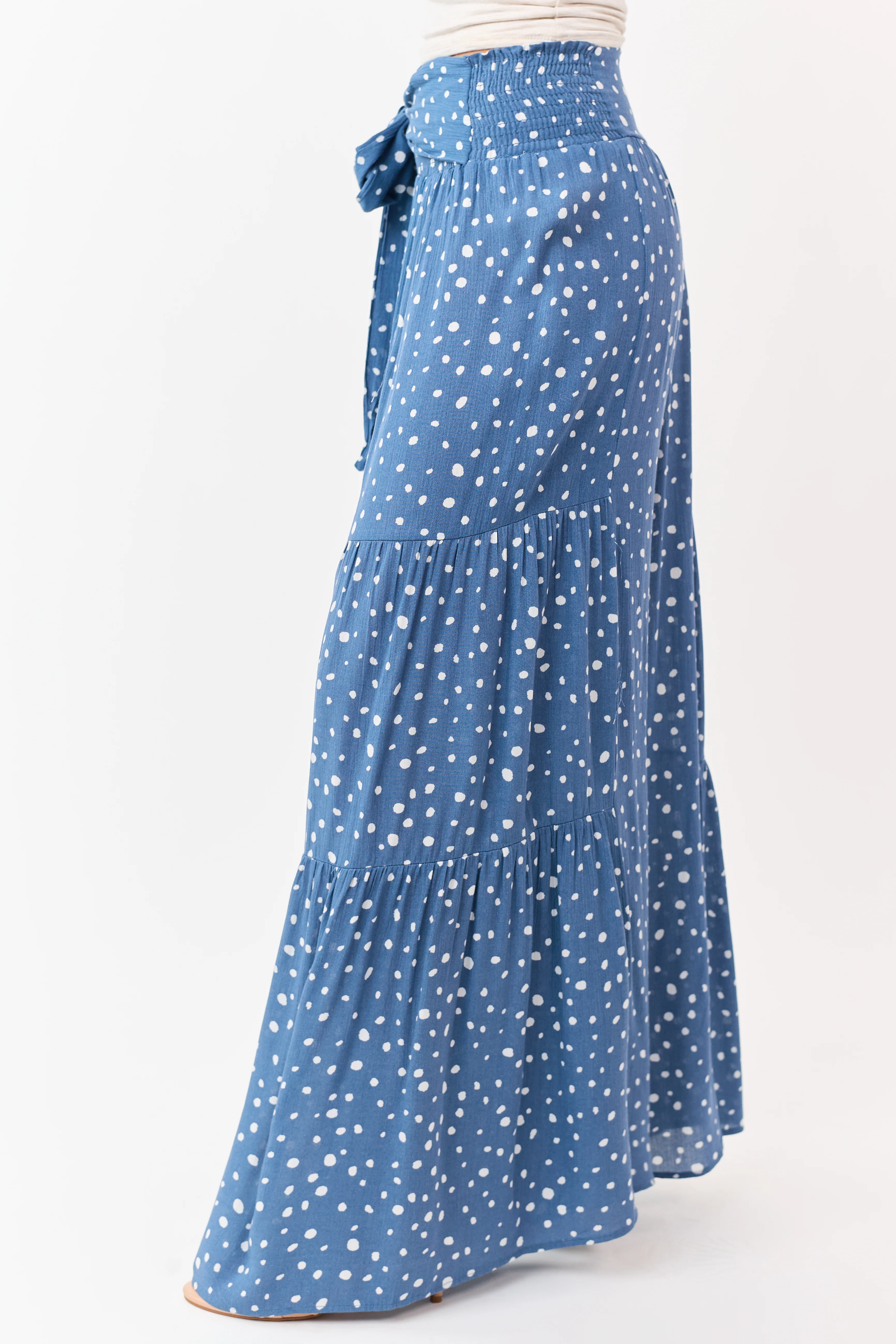 Dusty Blue and Ivory Spotted Palazzo Wide Leg Pants - Image 3
