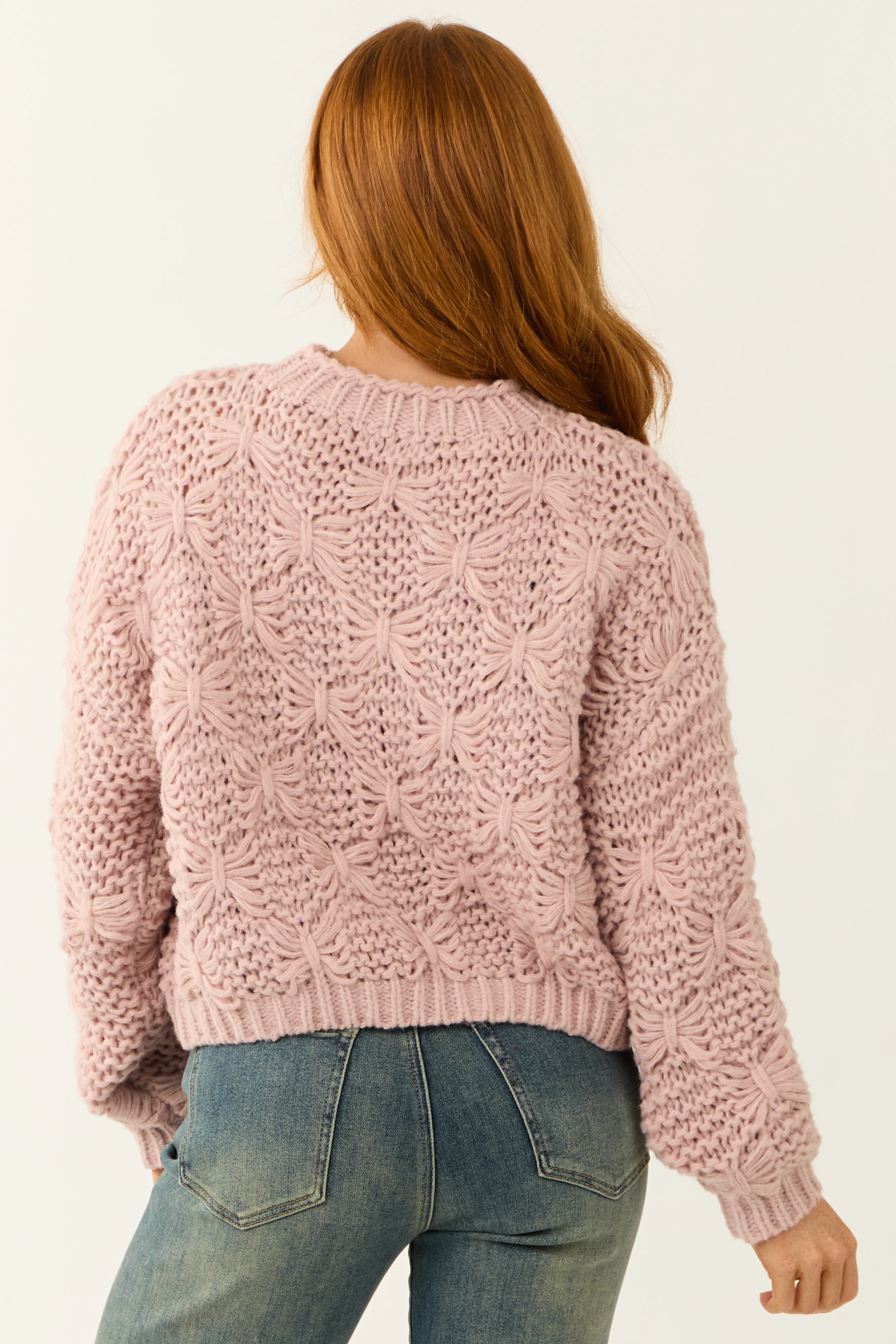 Dusty Blush Long Puff Sleeve Knit Sweater - Image 6