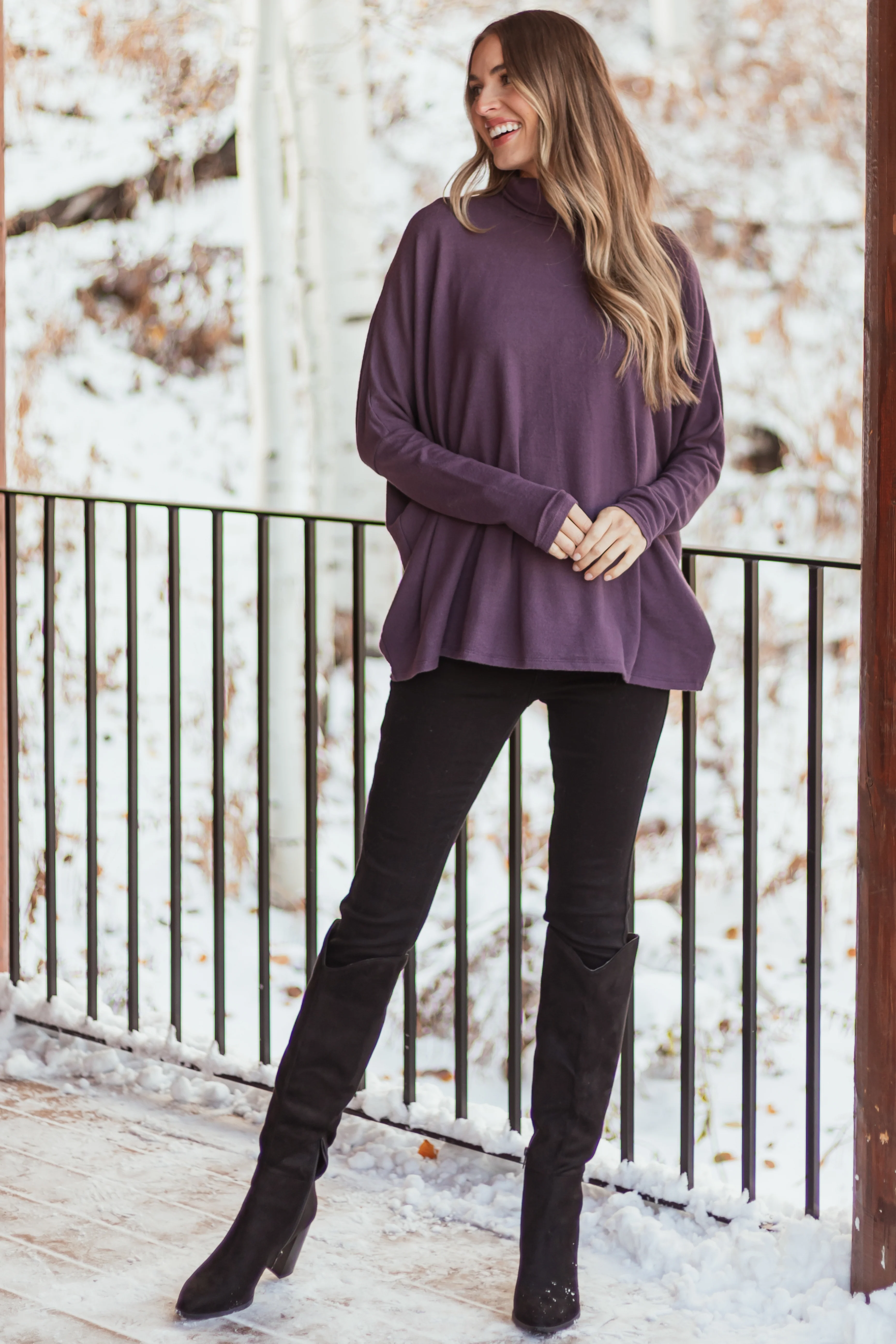 Dusty Grape Turtleneck Dolman Sleeve Top - Image 4