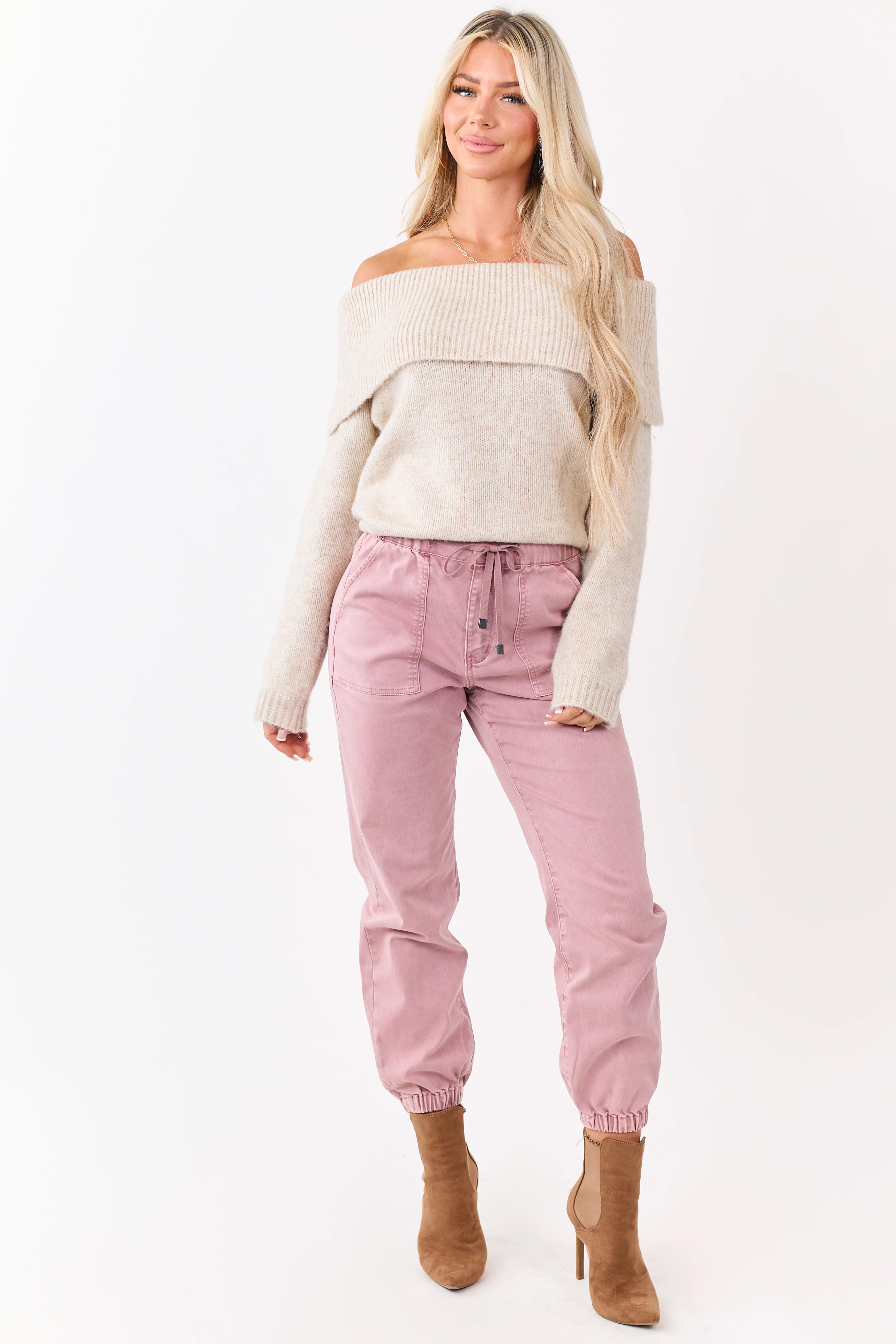 Entro Almond Wool Blend Off Shoulder Sweater - Image 5