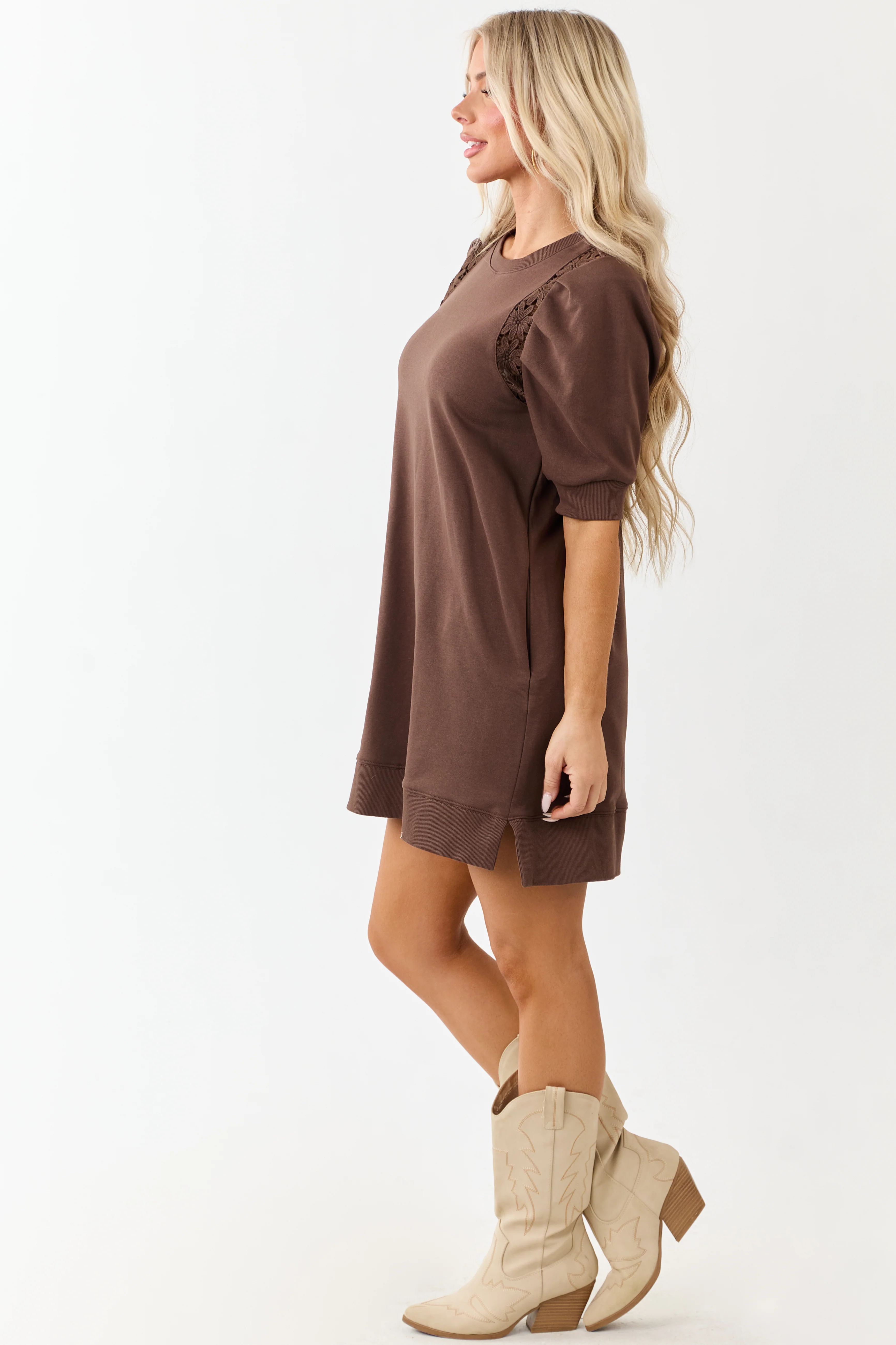 Entro Cocoa Cotton Floral Lace Panel Mini Dress - Image 6