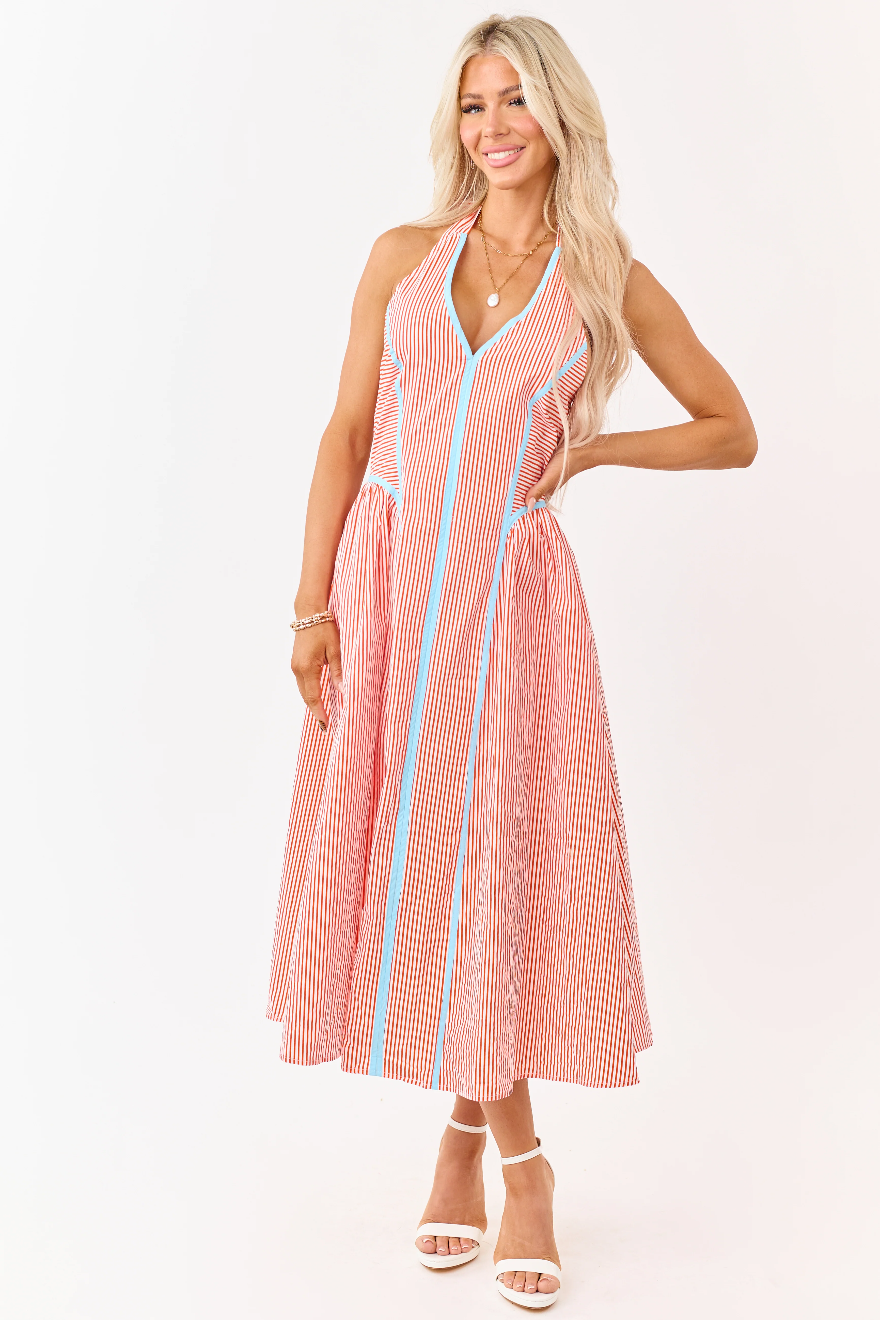 Entro Sunset Striped Cotton Halter Midi Dress - Image 3