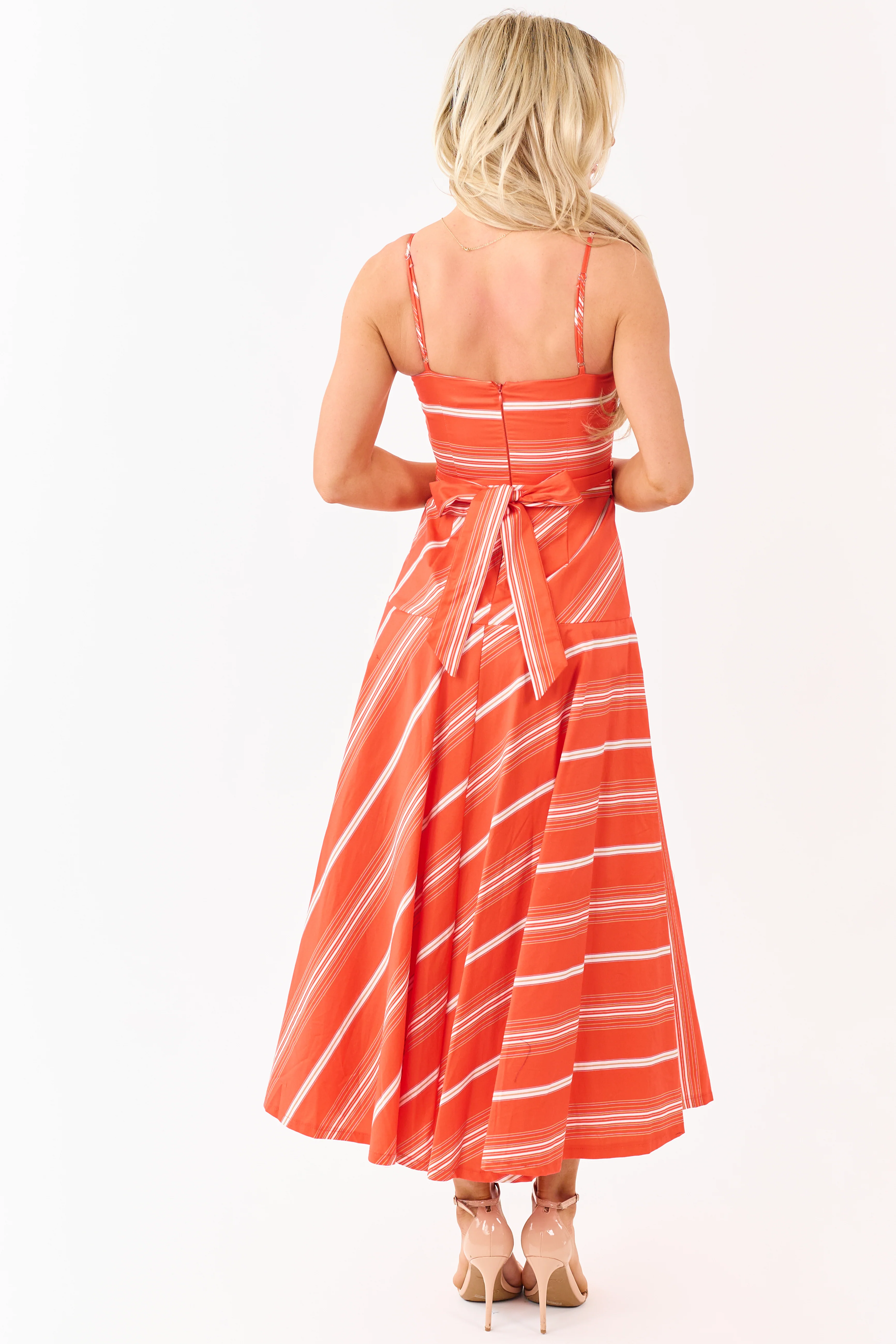 Flying Tomato Brick Striped Cotton Midi Dress - Image 5