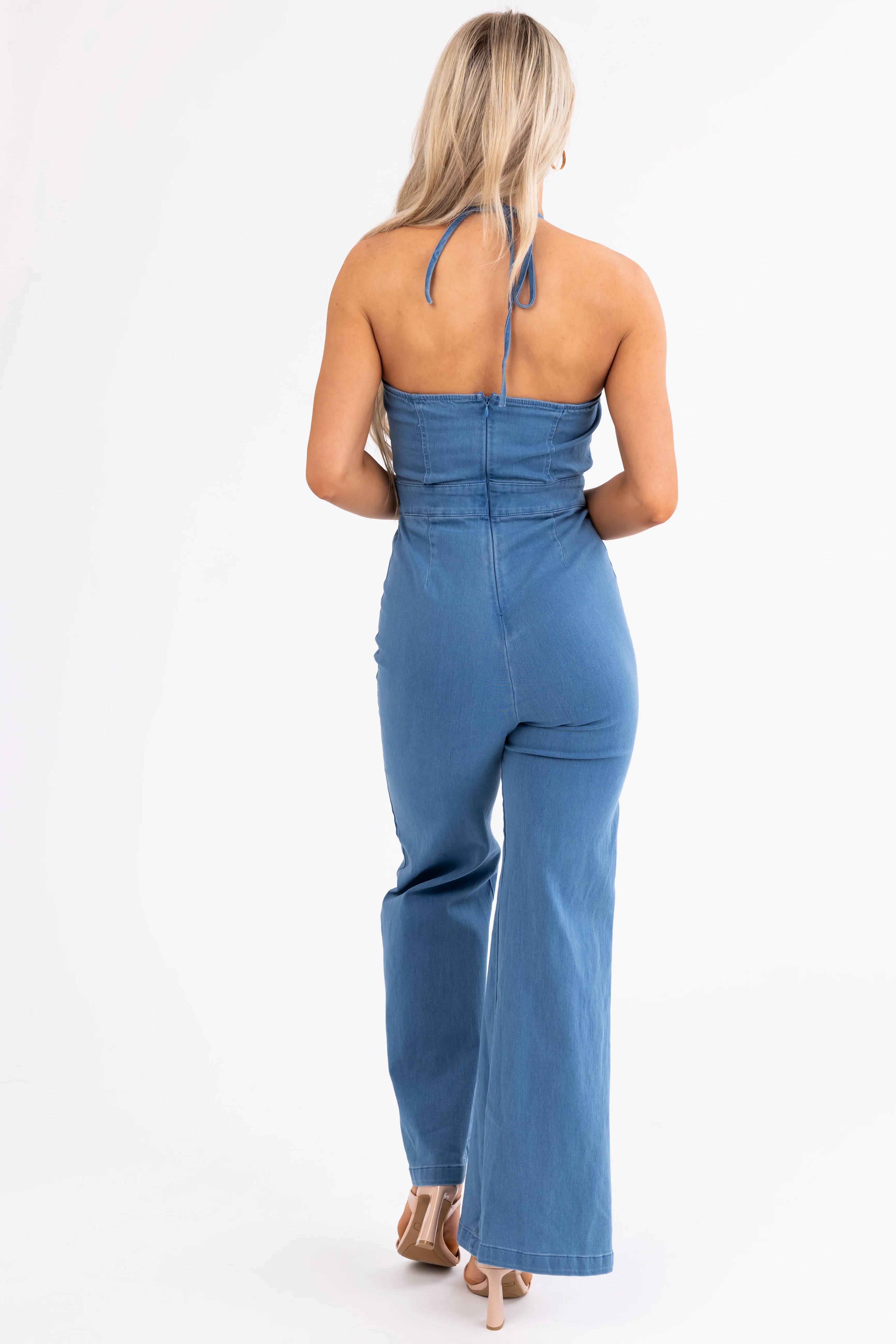 Flying Tomato Medium Wash Halter Neck Jumpsuit - Image 5