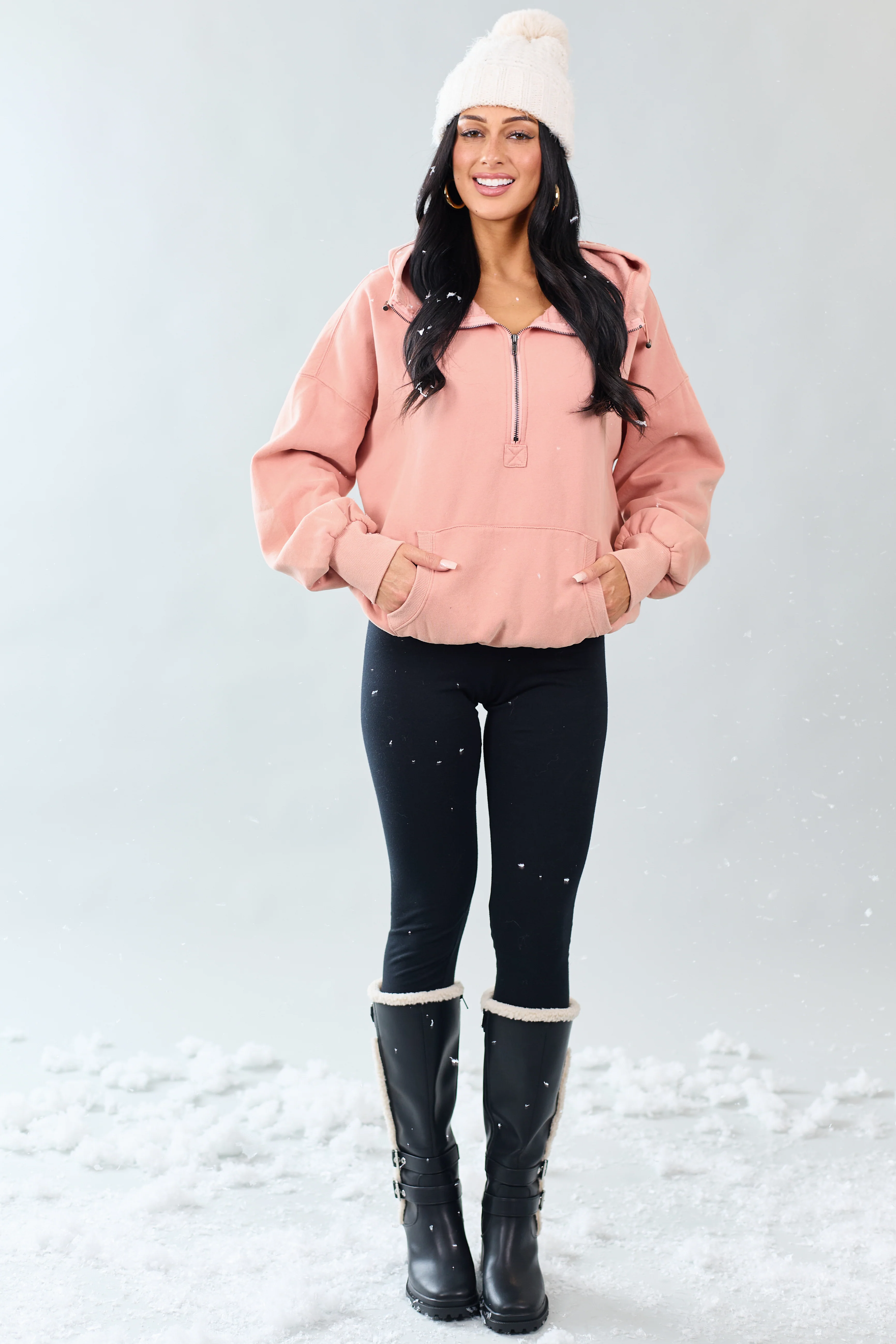 Ginger Half Zip Fleece Bungee Cord Hoodie - Image 3