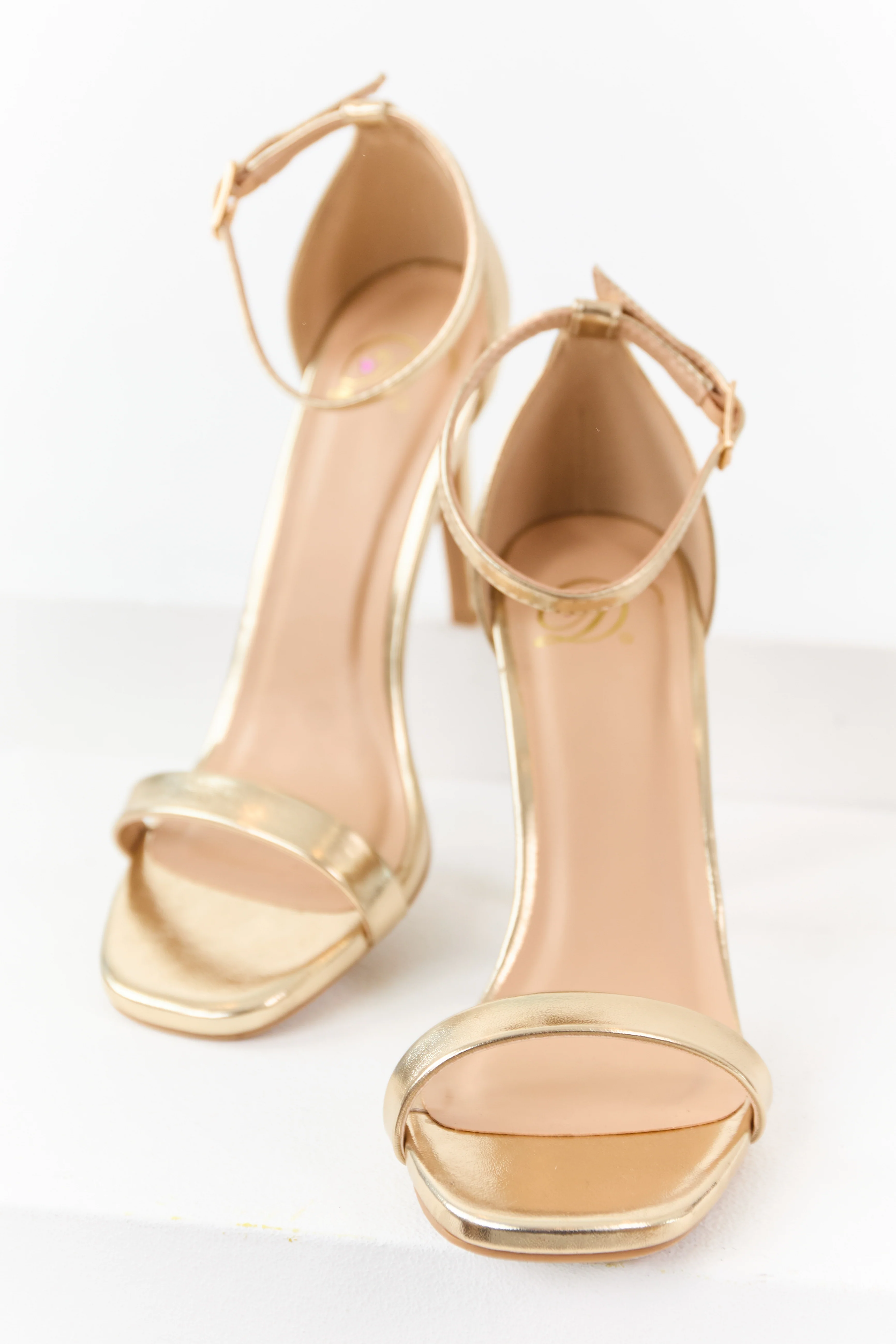 Gold Faux Leather Ankle Strap High Heels - Image 2