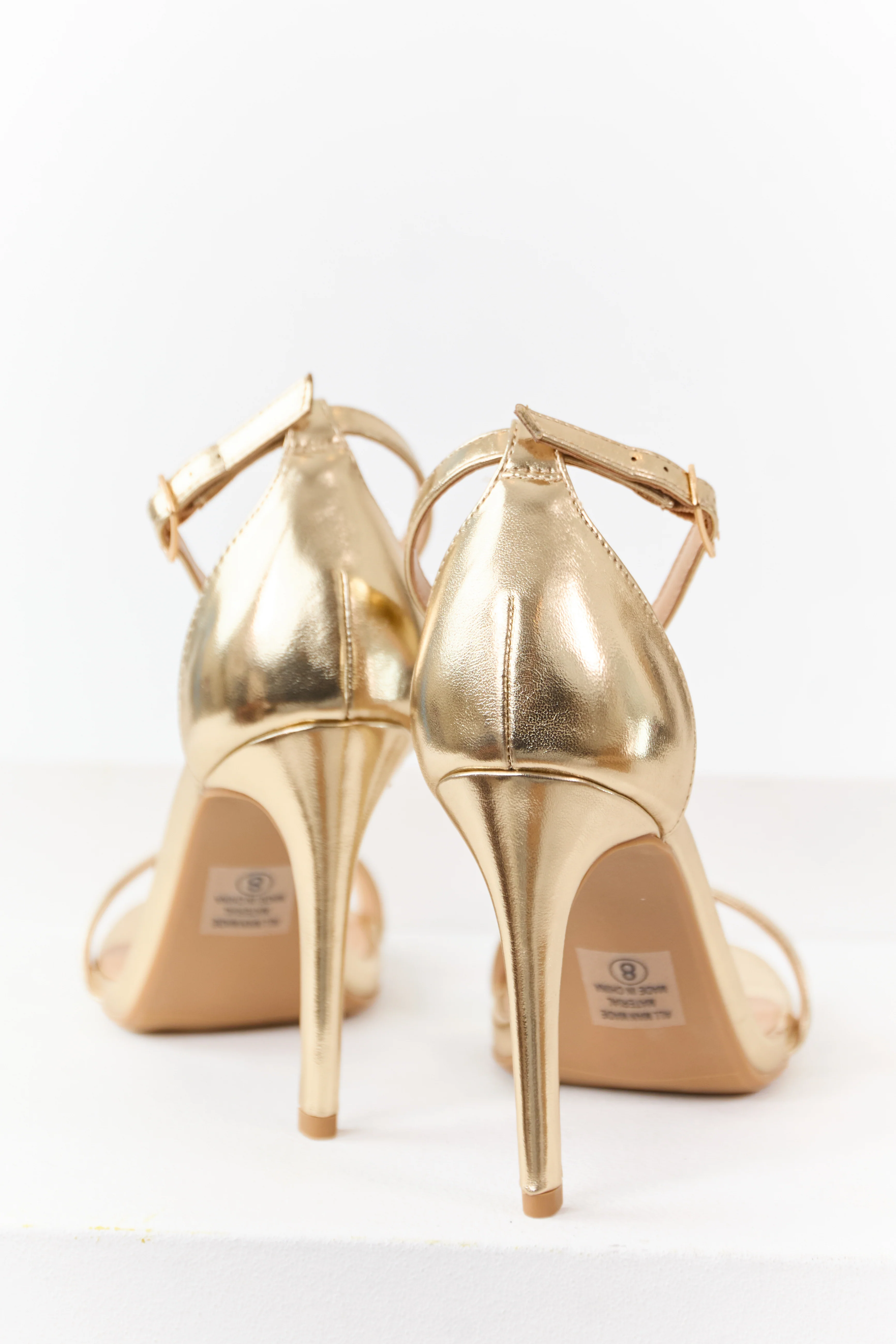 Gold Faux Leather Ankle Strap High Heels - Image 3