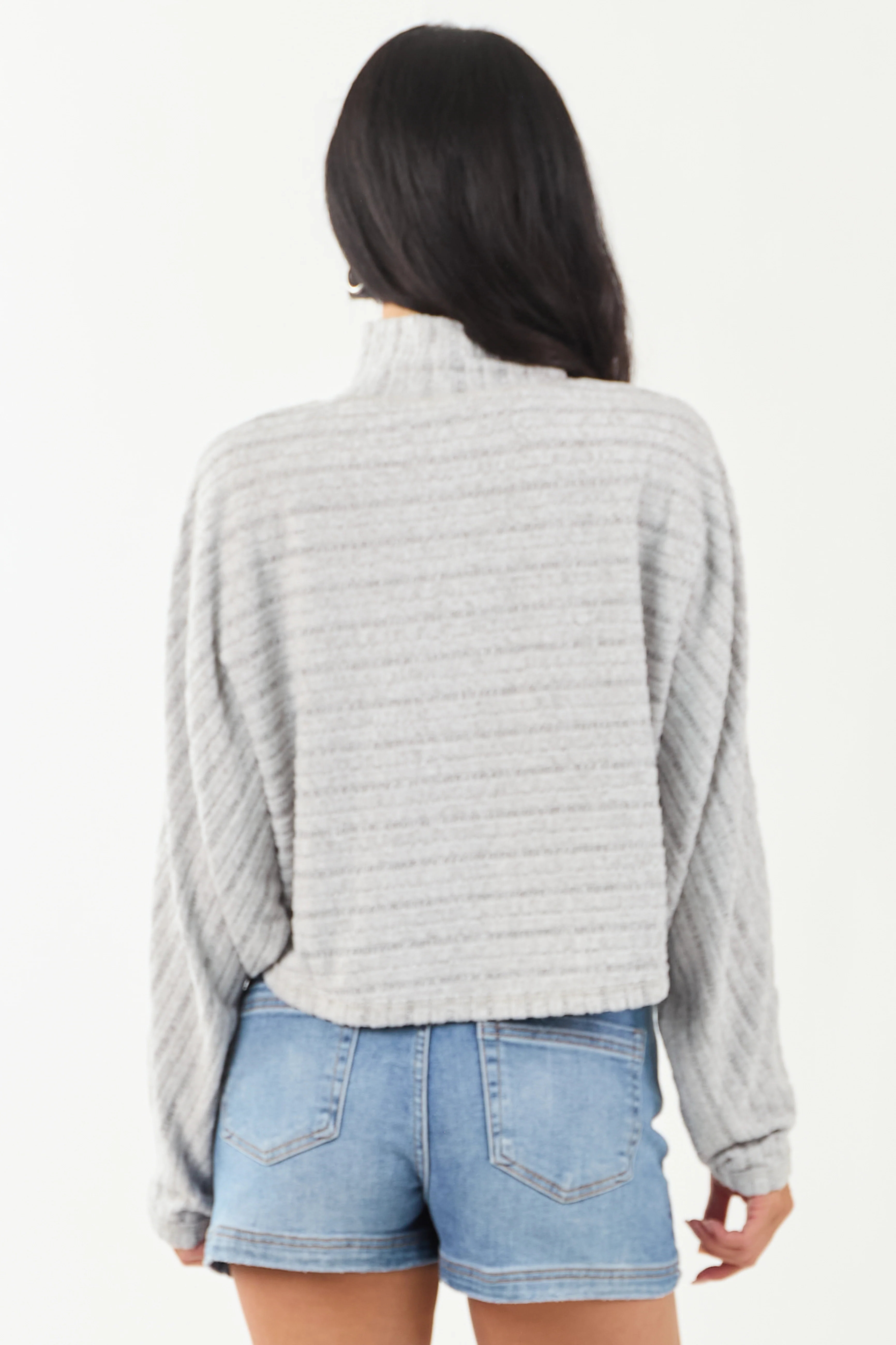 Heather Grey Mock Neck Soft Long Sleeve Top - Image 7