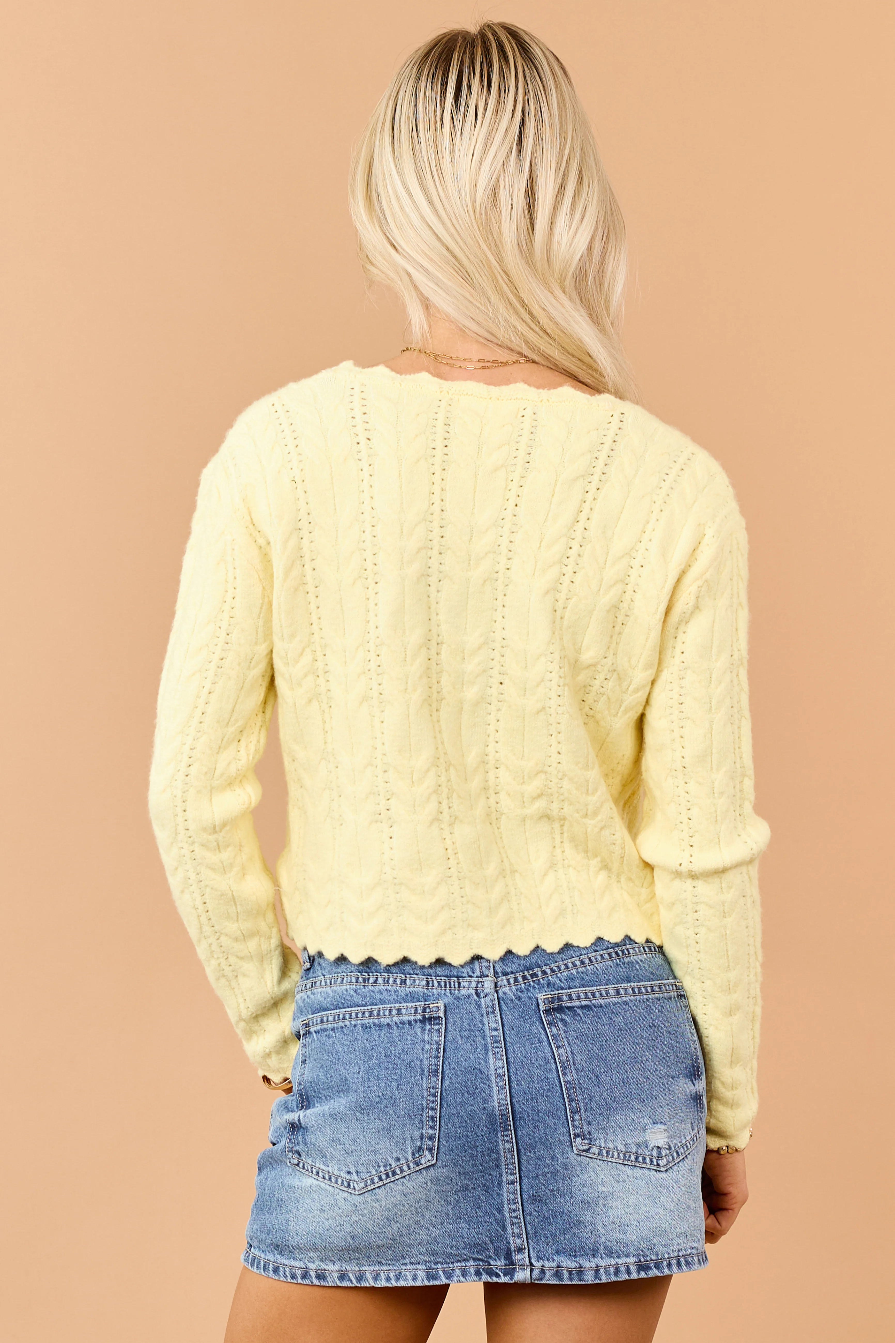 Honeysuckle Scallop Trim Cable Knit Cardigan - Image 5