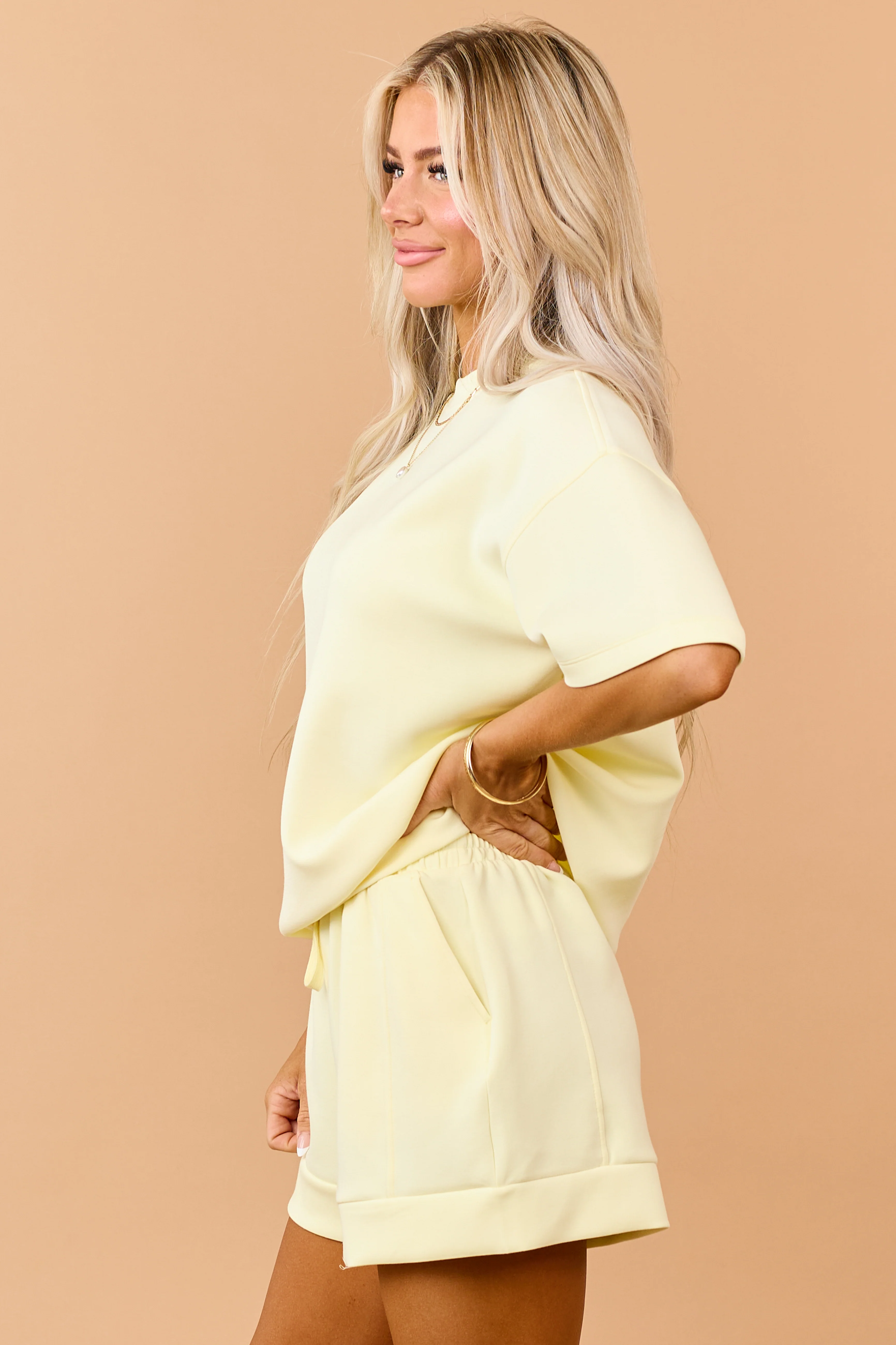Honeysuckle Scuba Knit Relaxed Short Sleeve Top - Image 4
