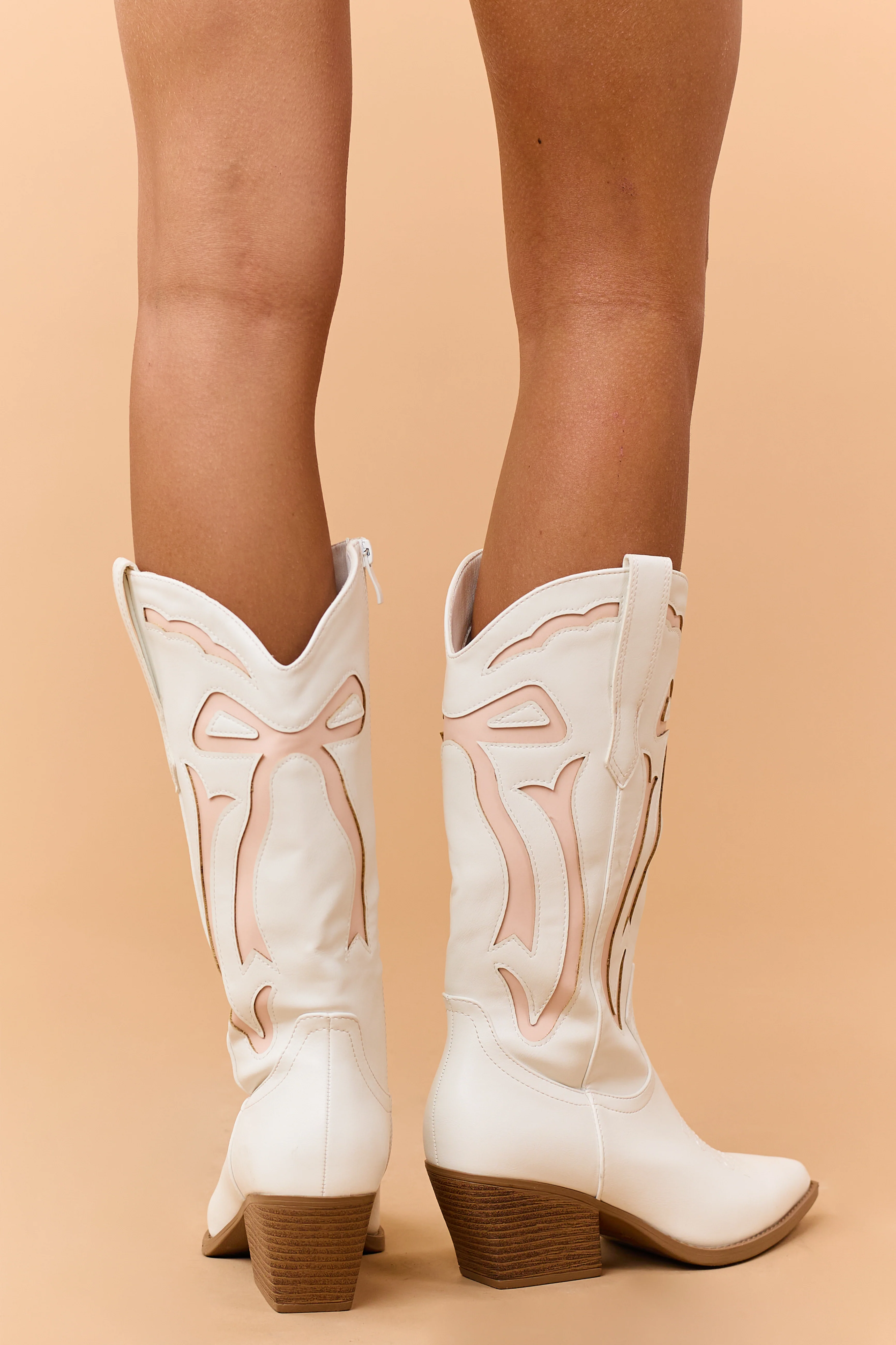 Ivory and Blush Faux Leather Western Style Boots - Image 8